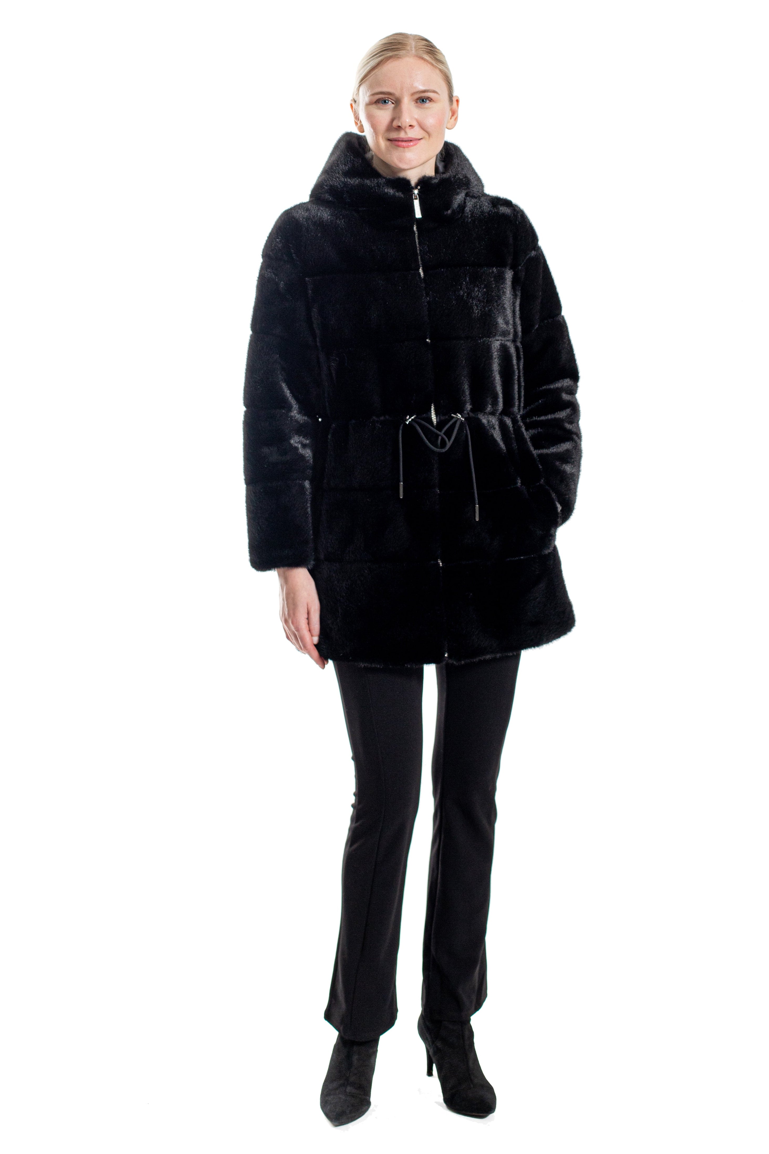 Marietta - Faux Mink Hooded Drawstring Jacket