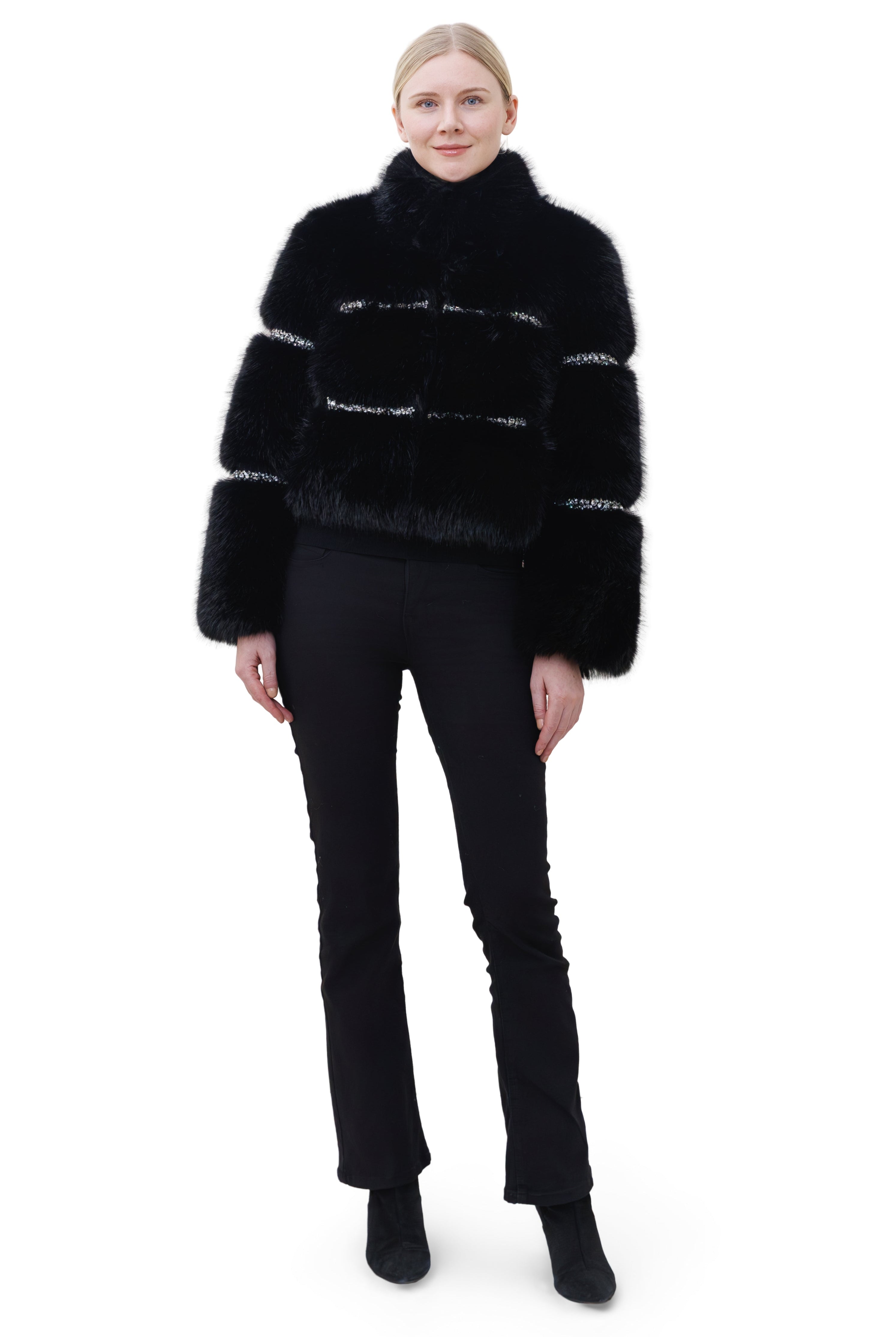 Ascona- Faux Fox Short Jacket with Rhinestone Detail