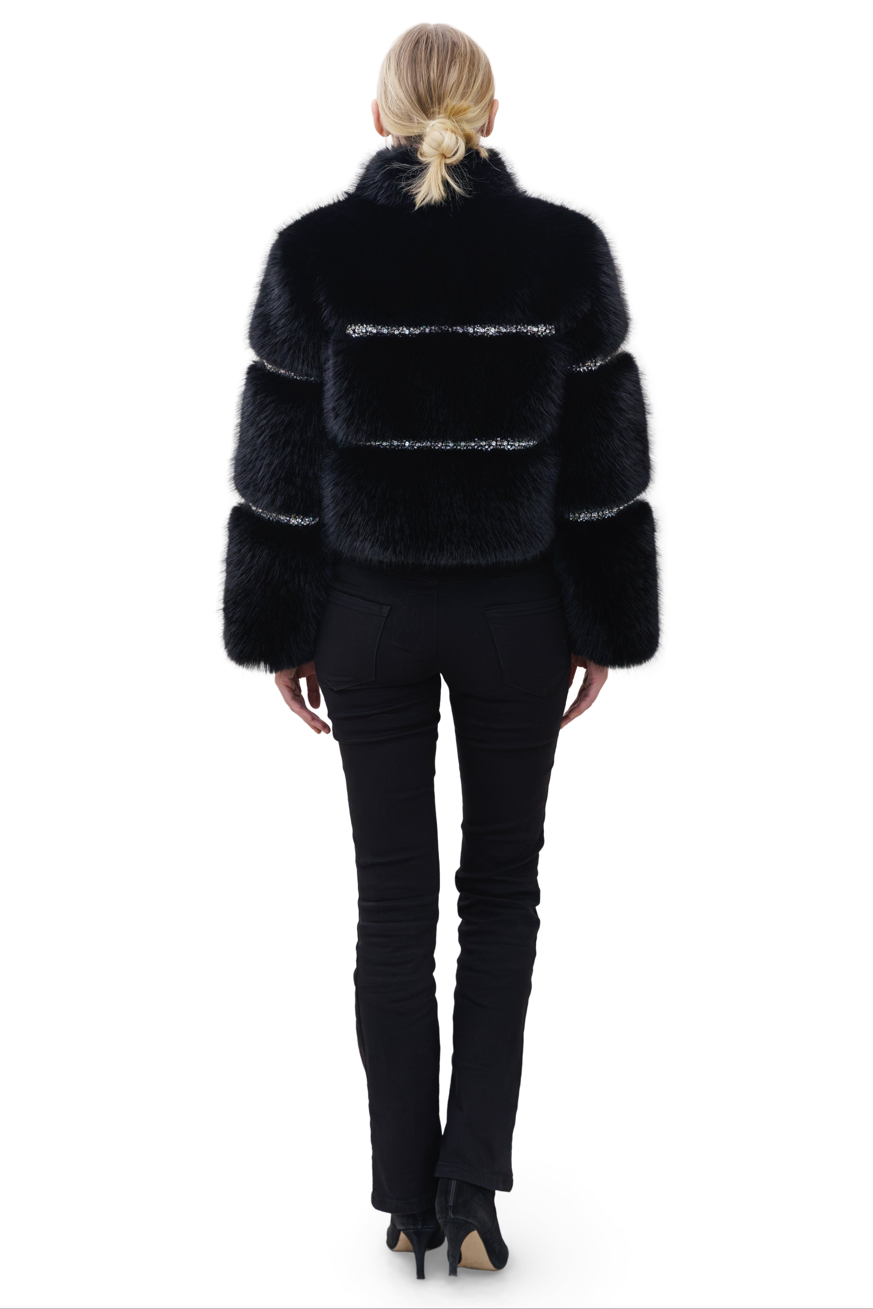 Ascona- Faux Fox Short Jacket with Rhinestone Detail