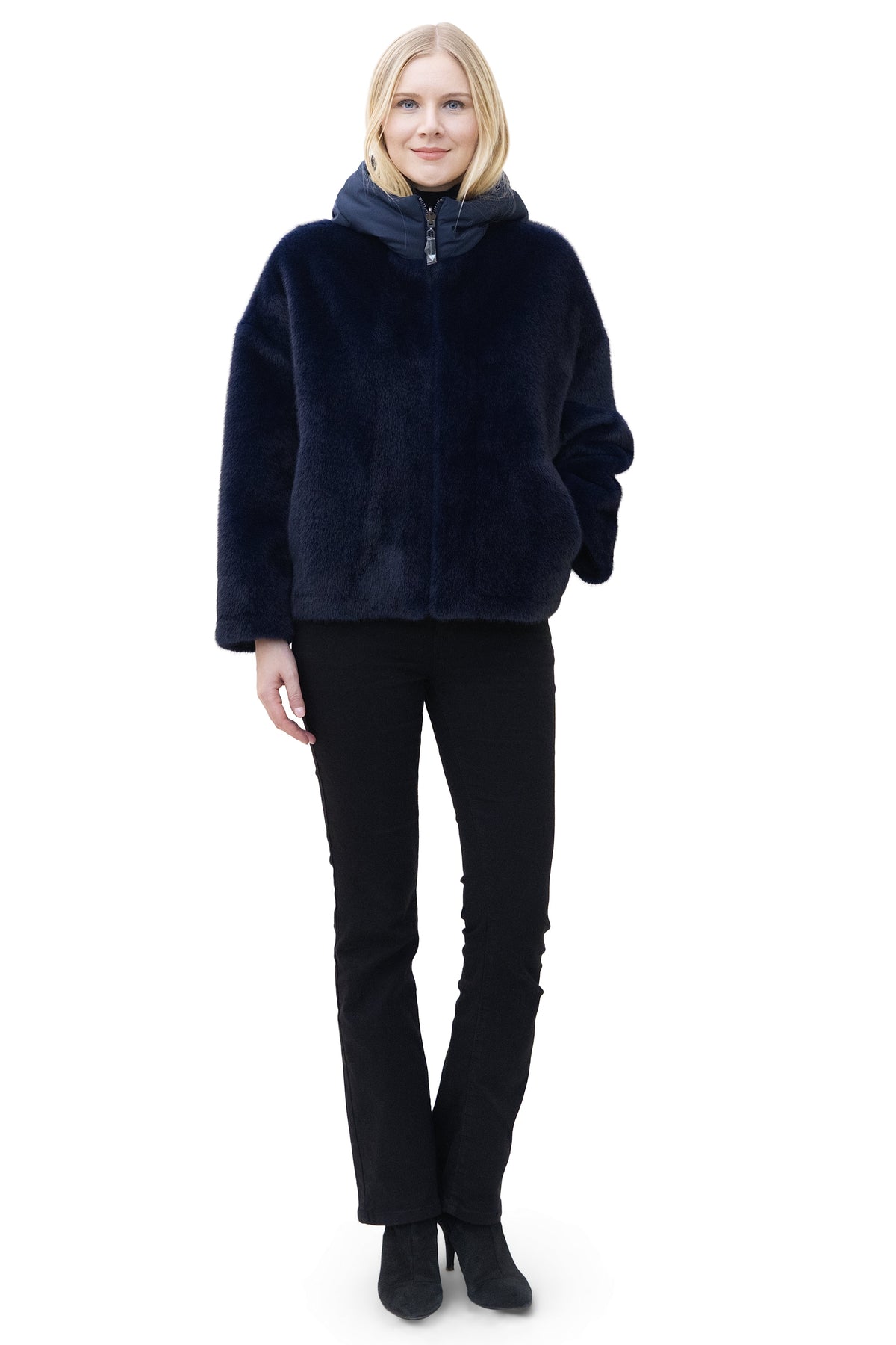 Andermatt- Reversible Faux Mink Bomber Jacket with Puffer Hood