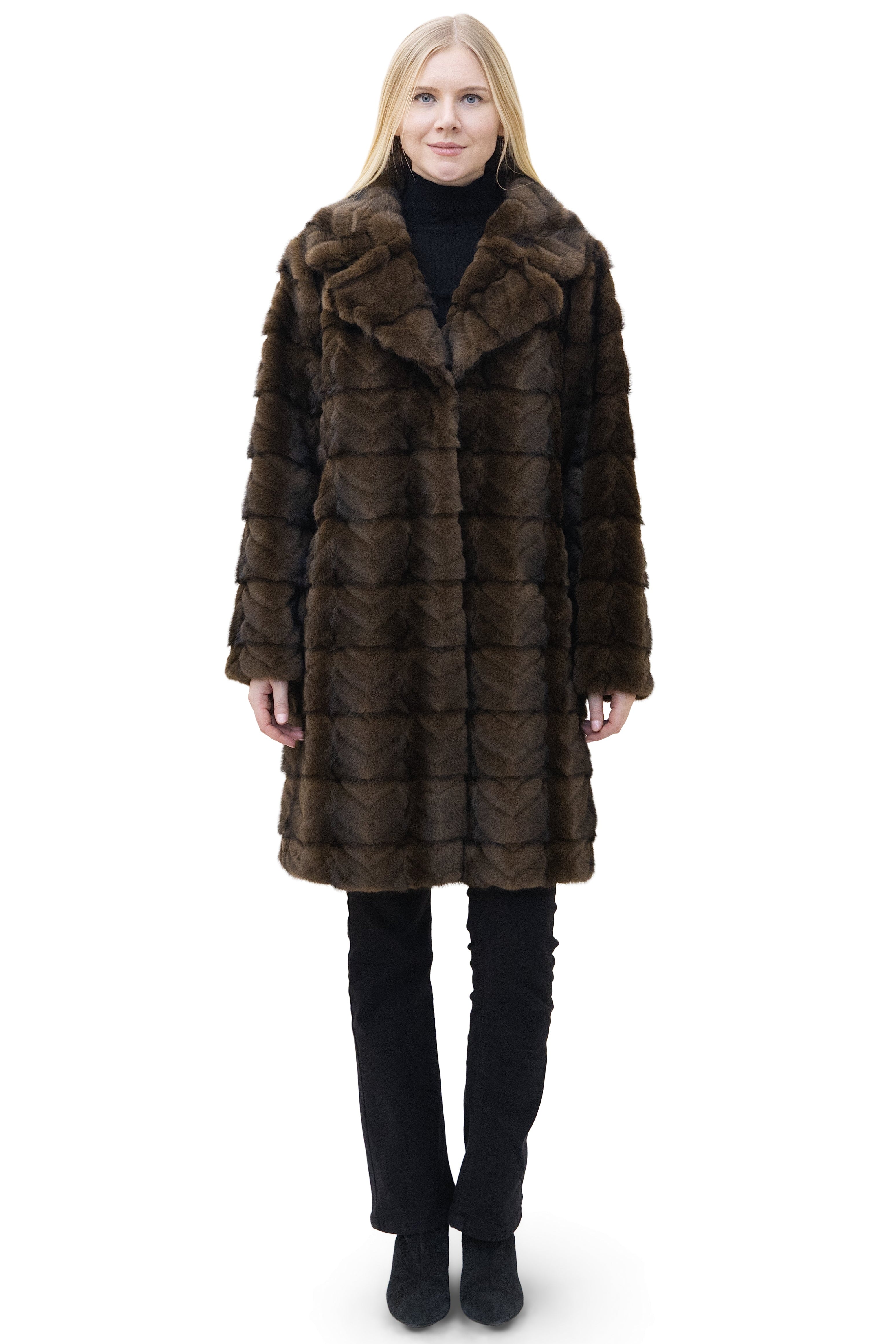 Graz- Chevron Sheared Faux Mink Fur Coat
