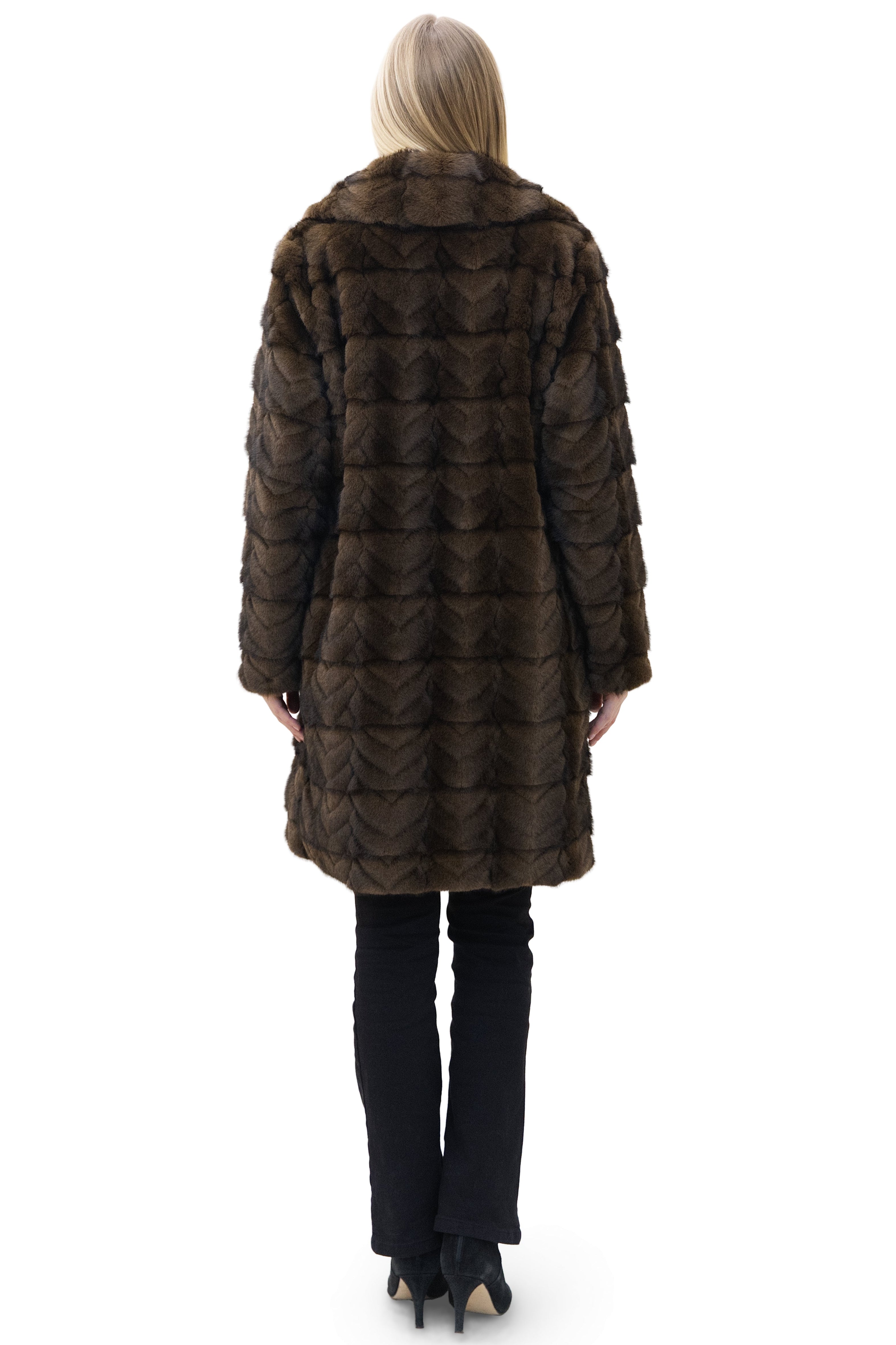 Graz- Chevron Sheared Faux Mink Fur Coat