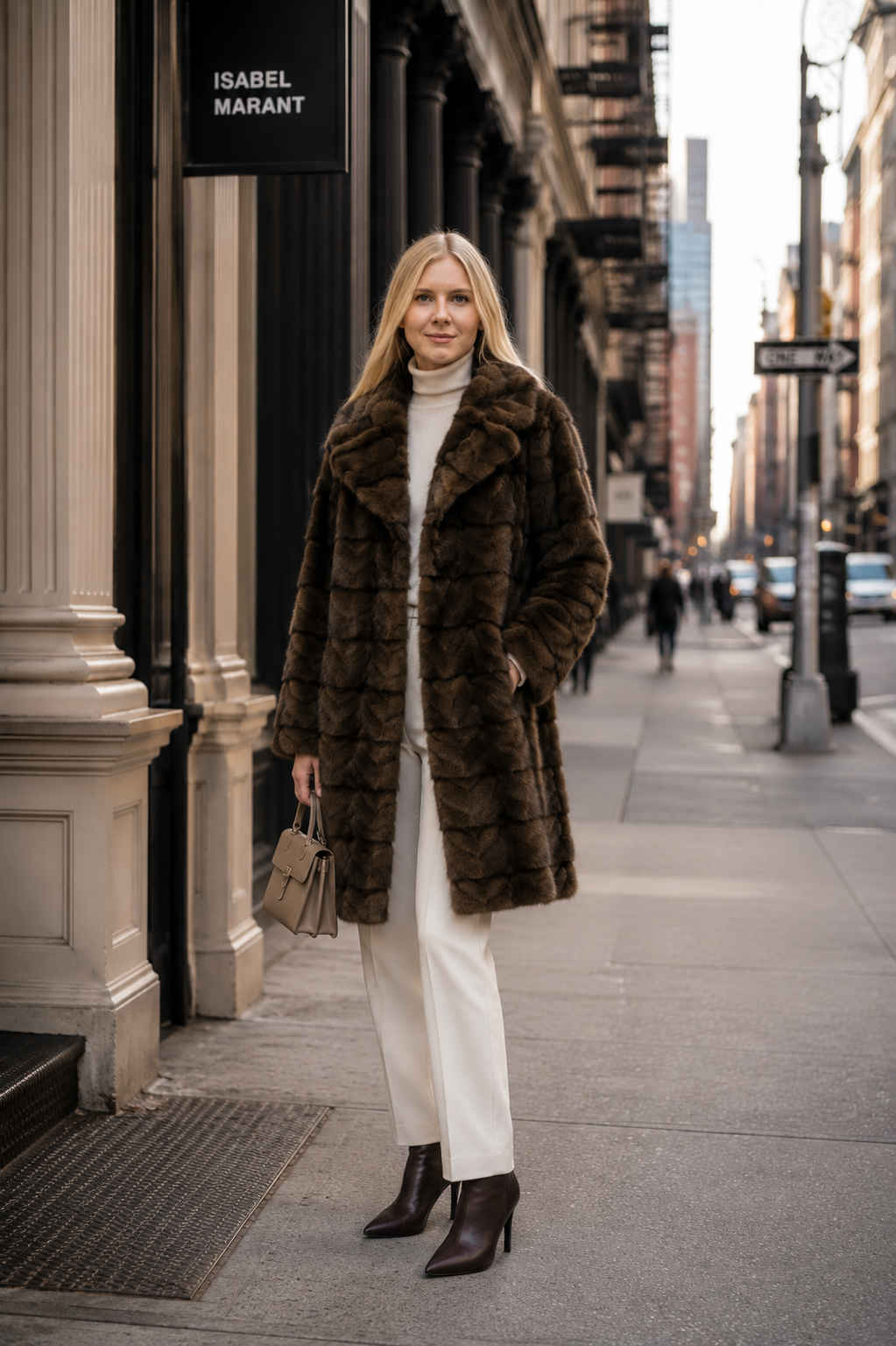Graz- Chevron Sheared Faux Mink Fur Coat