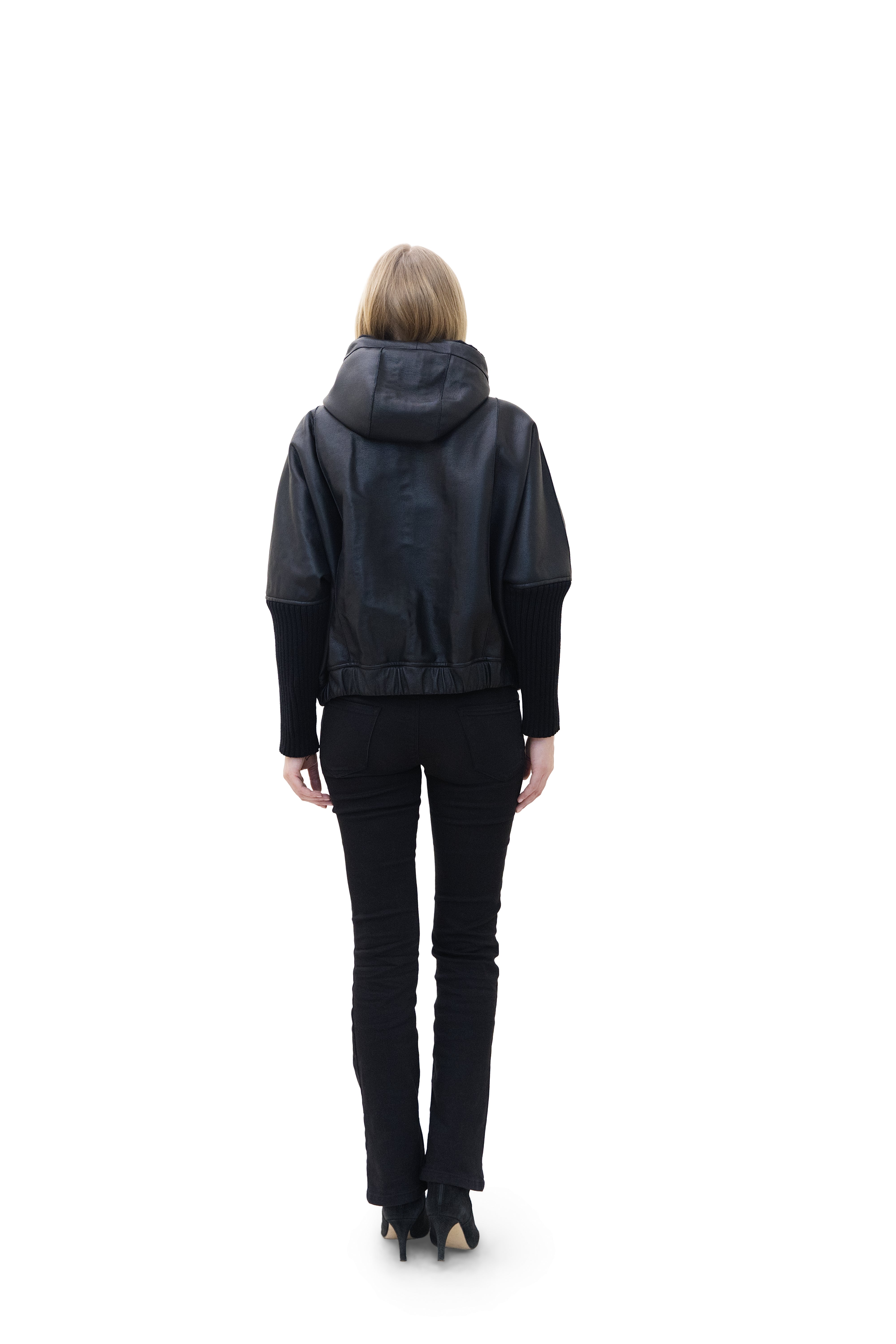 Monaco- Reversible Hooded Faux Fur Bomber Jacket with Ribbed Knit Sleeves