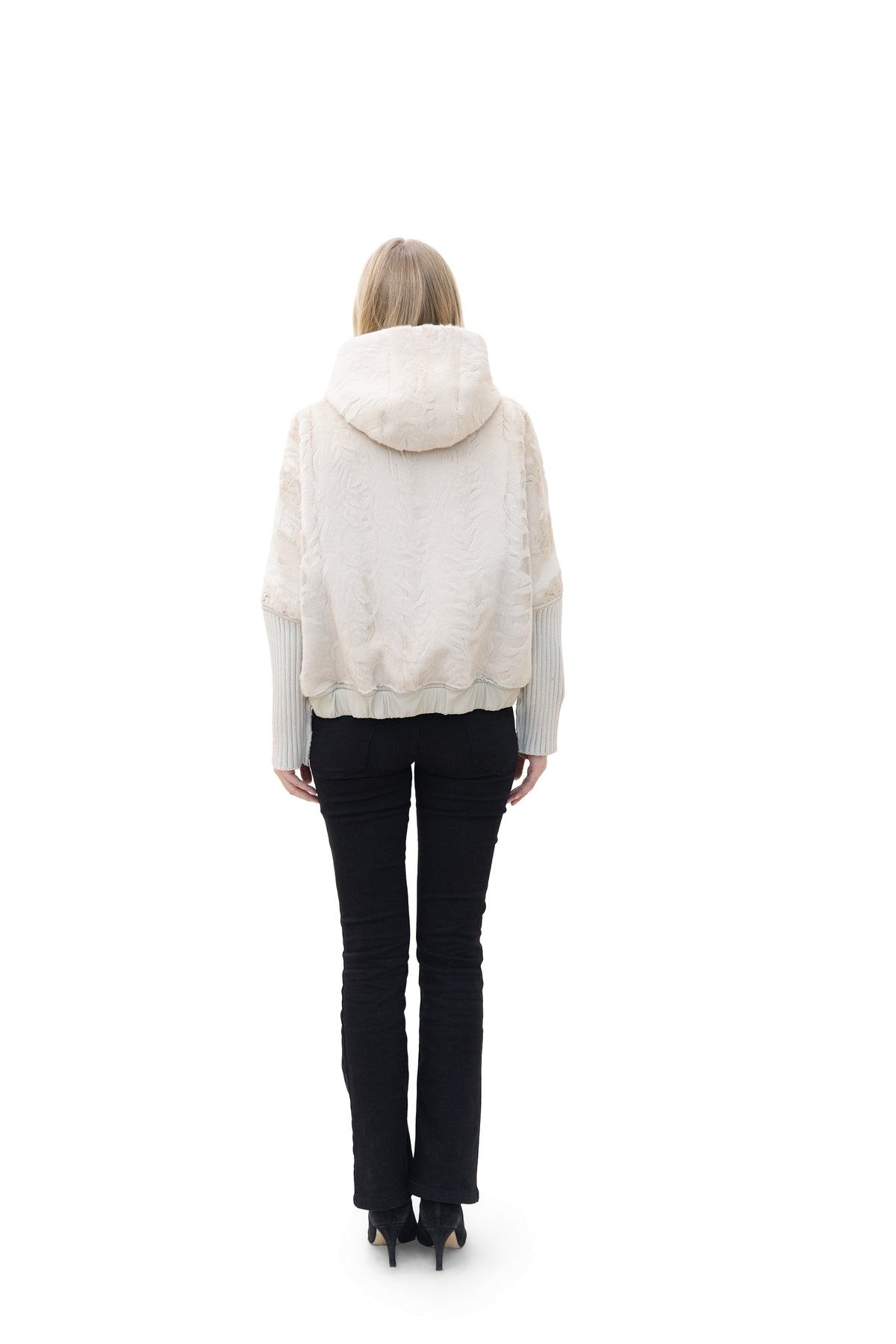Monaco- Reversible Hooded Faux Fur Bomber Jacket with Ribbed Knit Sleeves