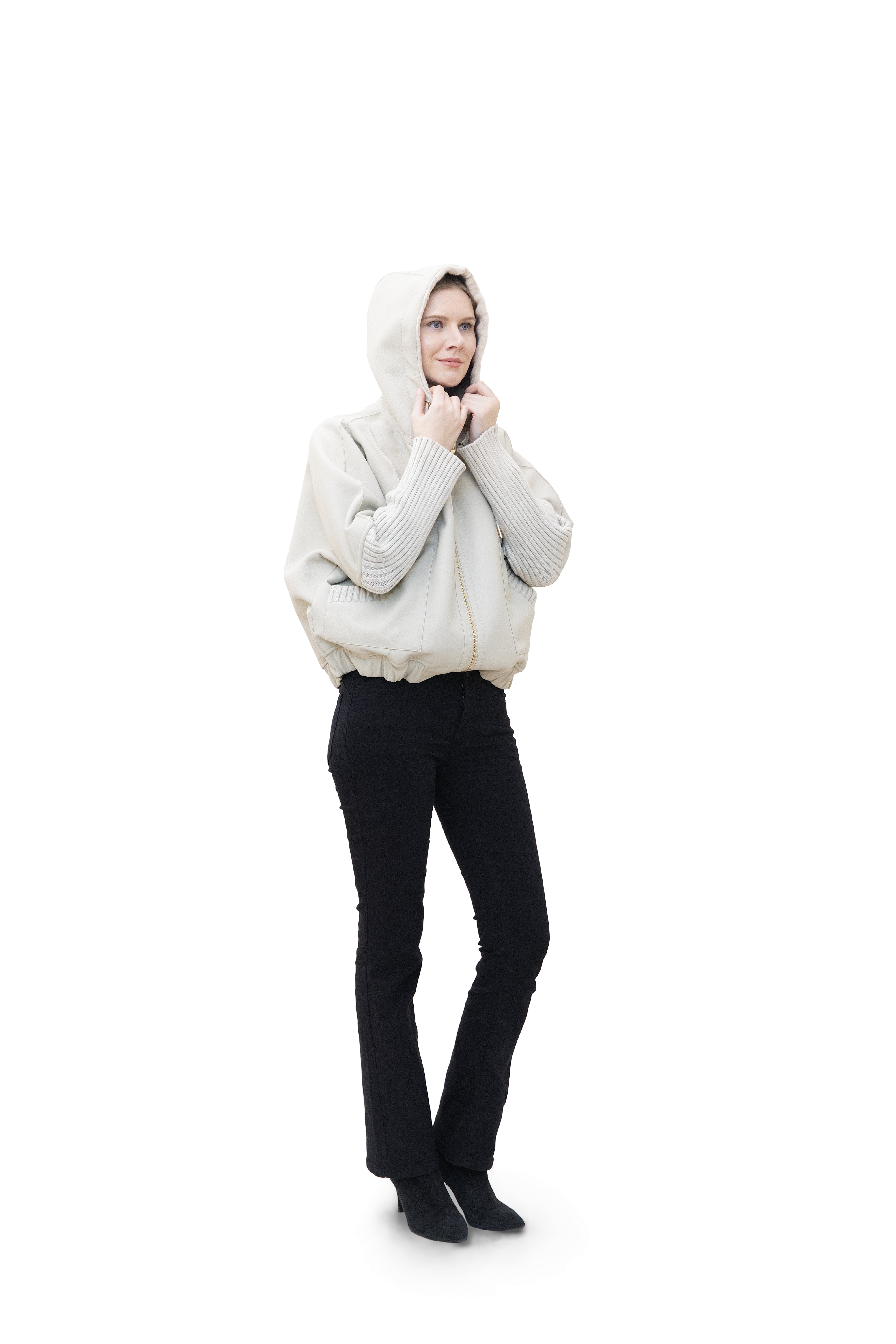 Monaco- Reversible Hooded Faux Fur Bomber Jacket with Ribbed Knit Sleeves