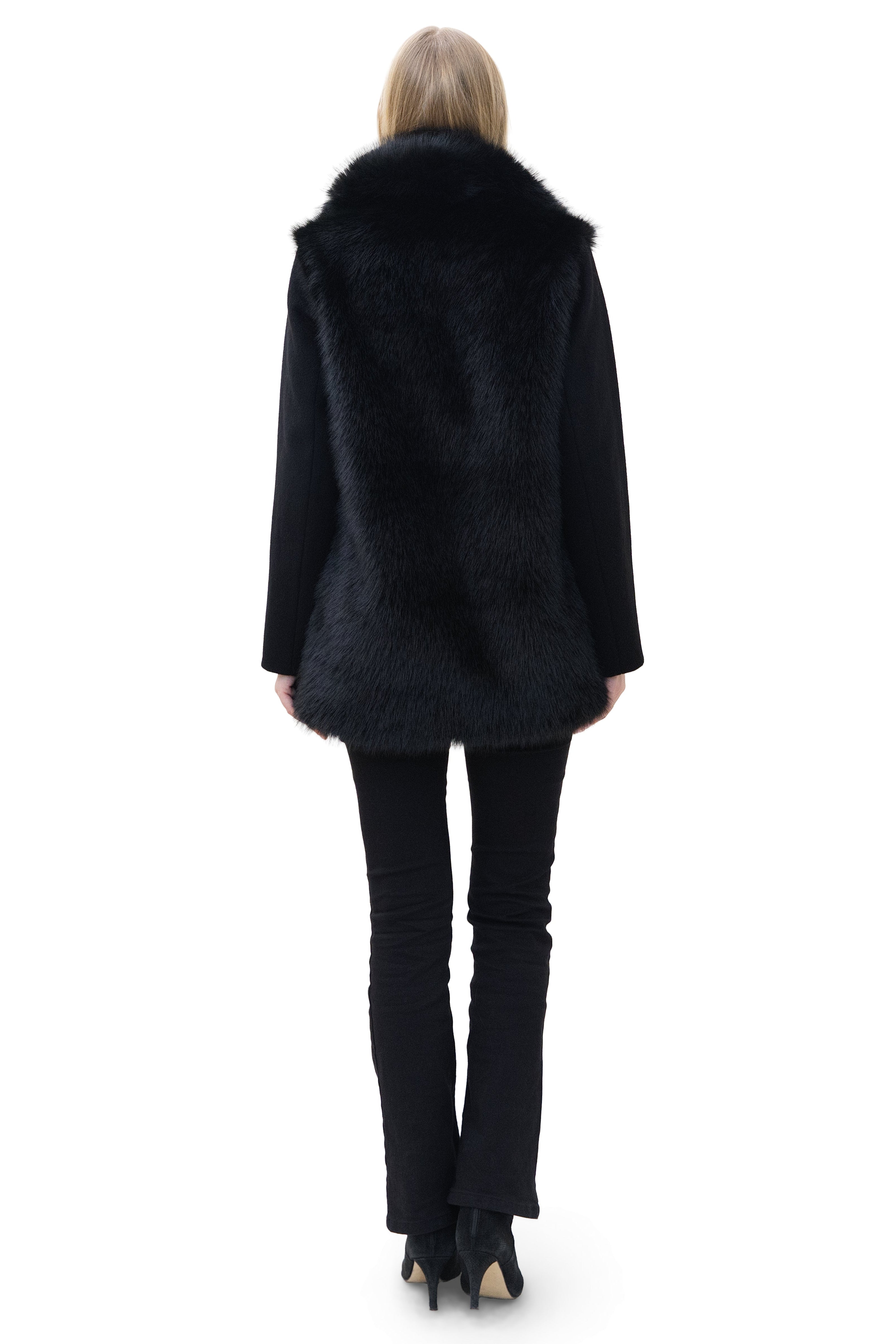 Megeve- Faux Fox Coat with Wool Sleeves