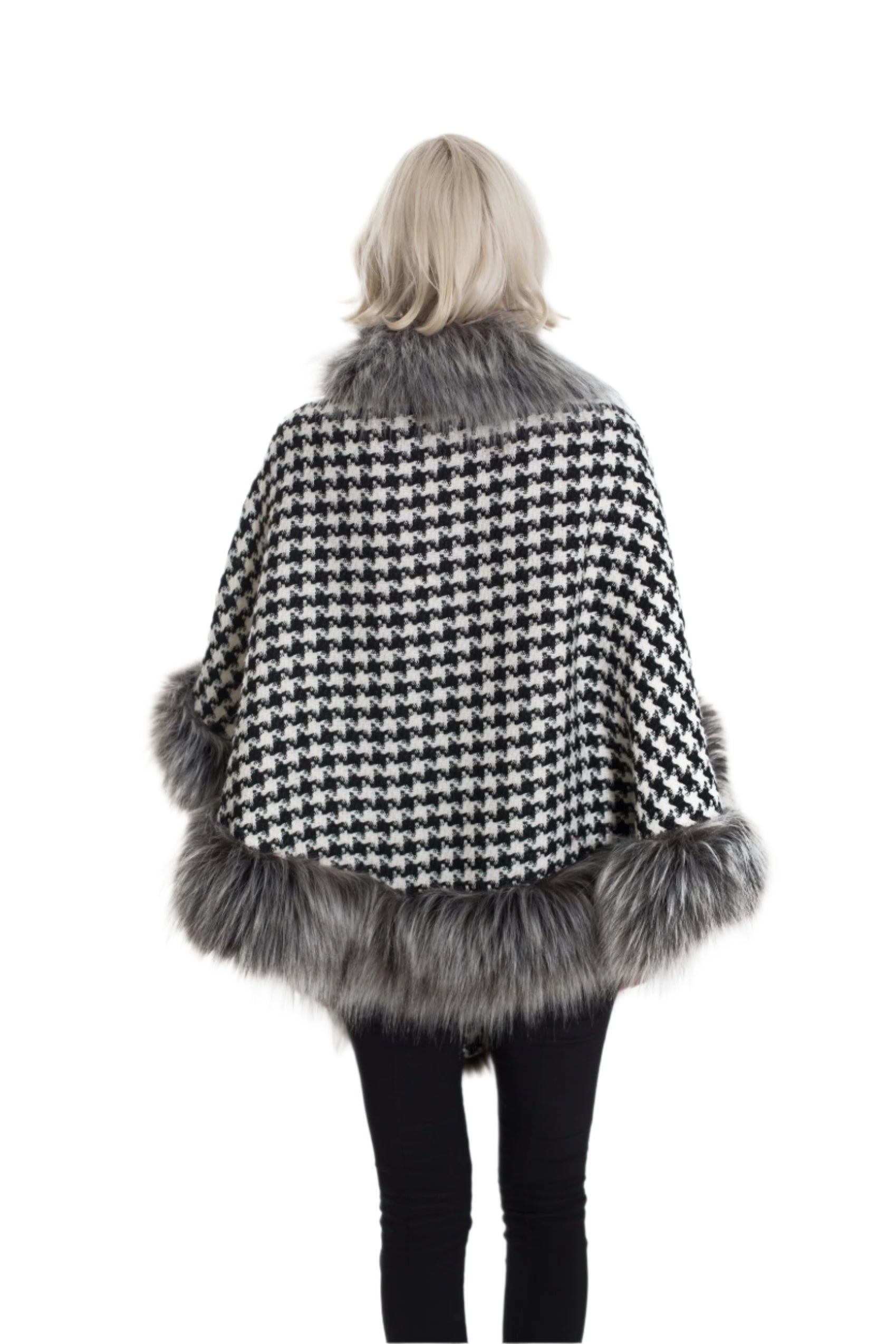 Wool Blend Wrap with Faux Fur Trim