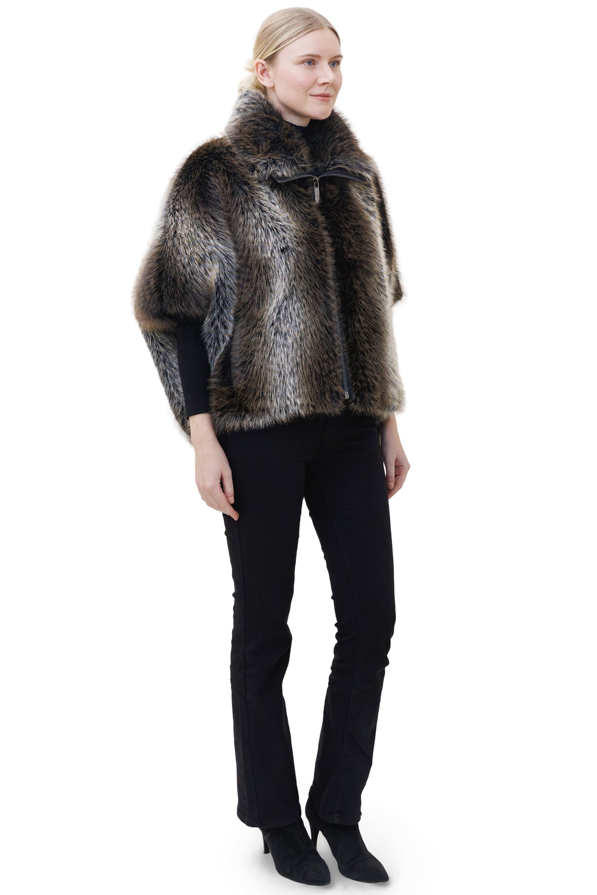 Greenwich- Faux Fox Zip-Front Cape
