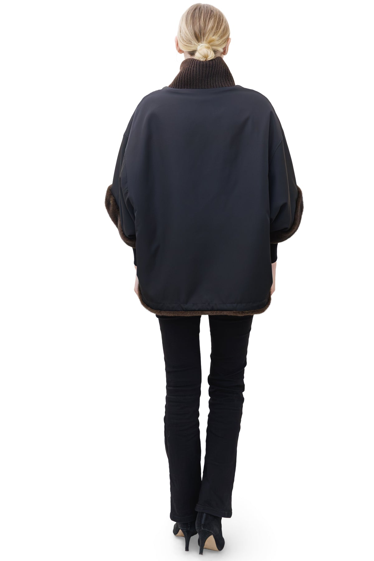 Sunnydale - Reversible Faux Mink Cape Jacket with Ribbed Collar