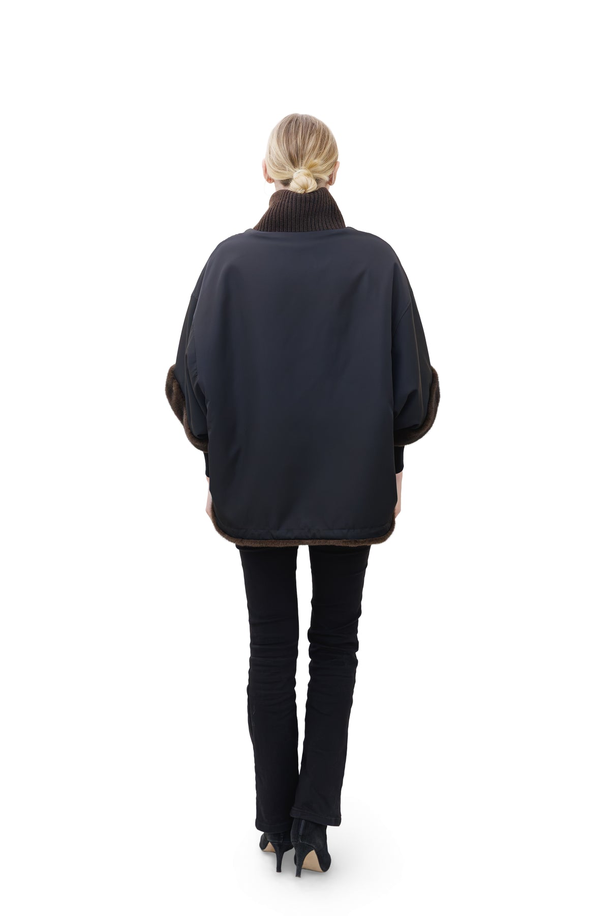 Sunnydale - Reversible Faux Mink Cape Jacket with Ribbed Collar