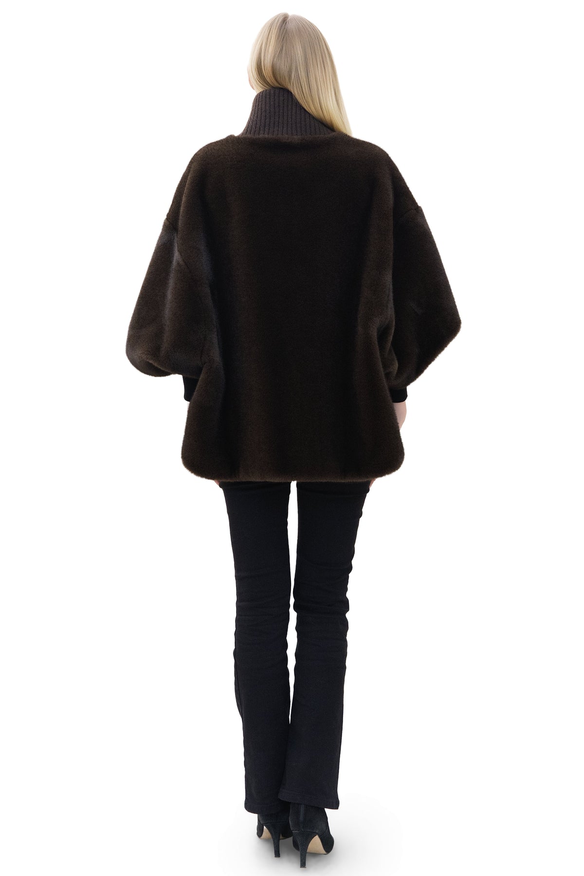 Sunnydale - Reversible Faux Mink Cape Jacket with Ribbed Collar