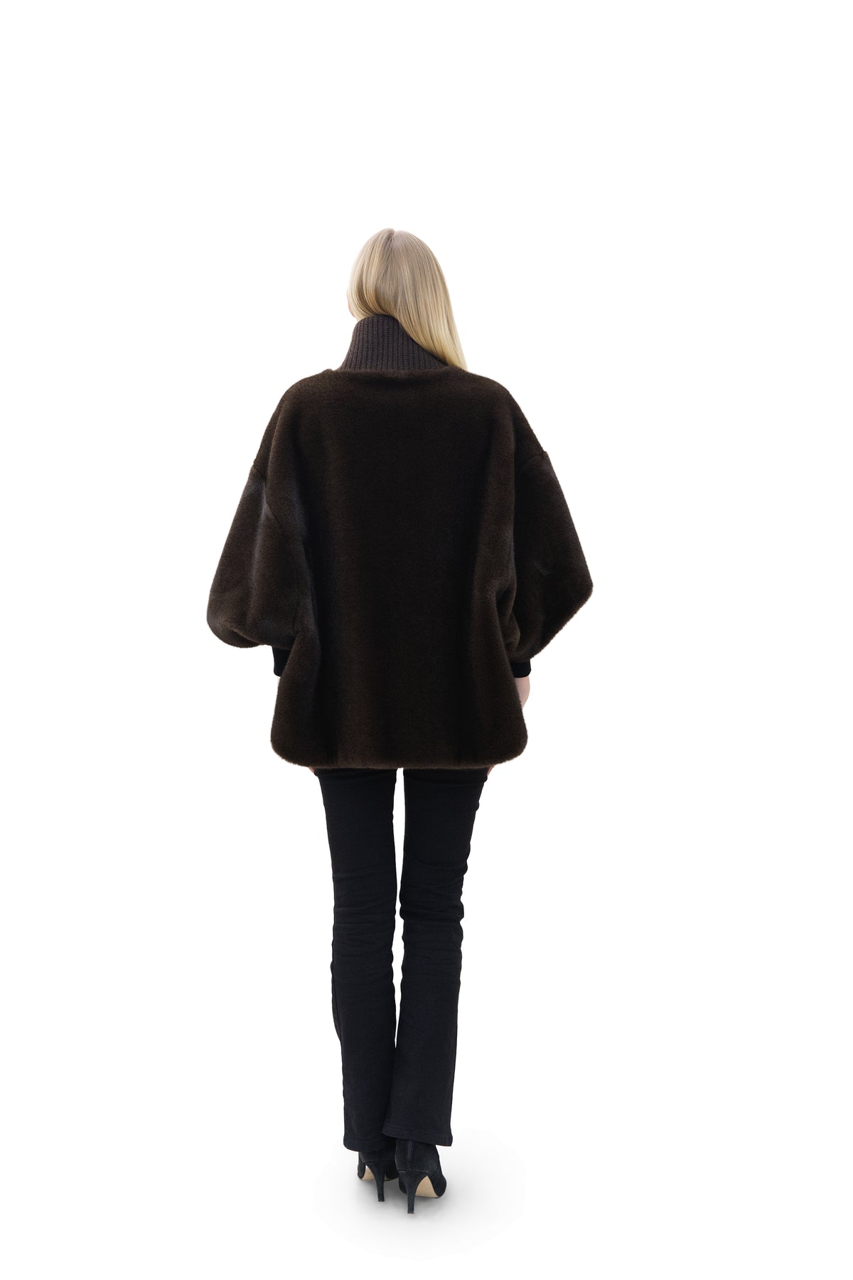 Sunnydale - Reversible Faux Mink Cape Jacket with Ribbed Collar
