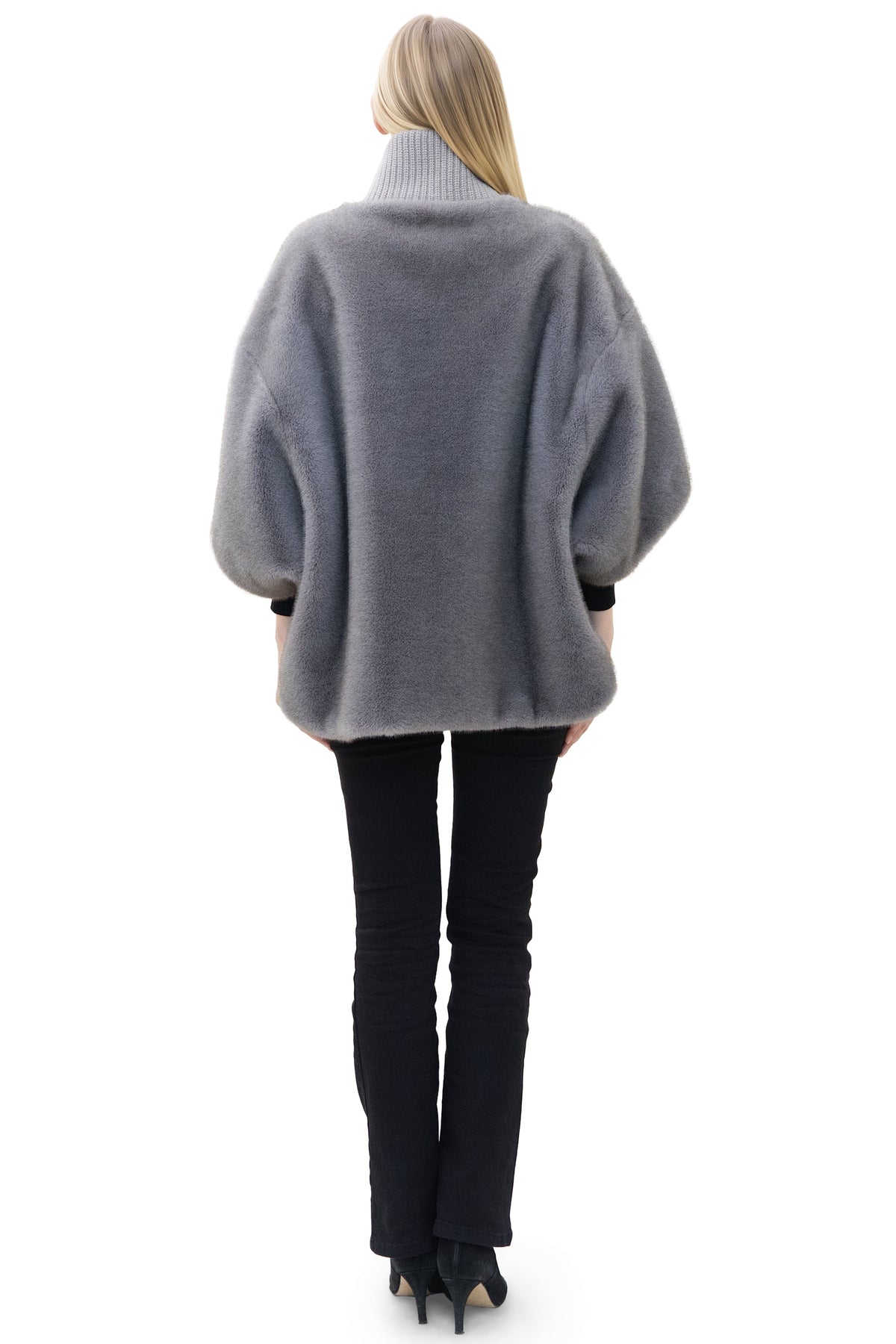 Sunnydale - Reversible Faux Mink Cape Jacket with Ribbed Collar