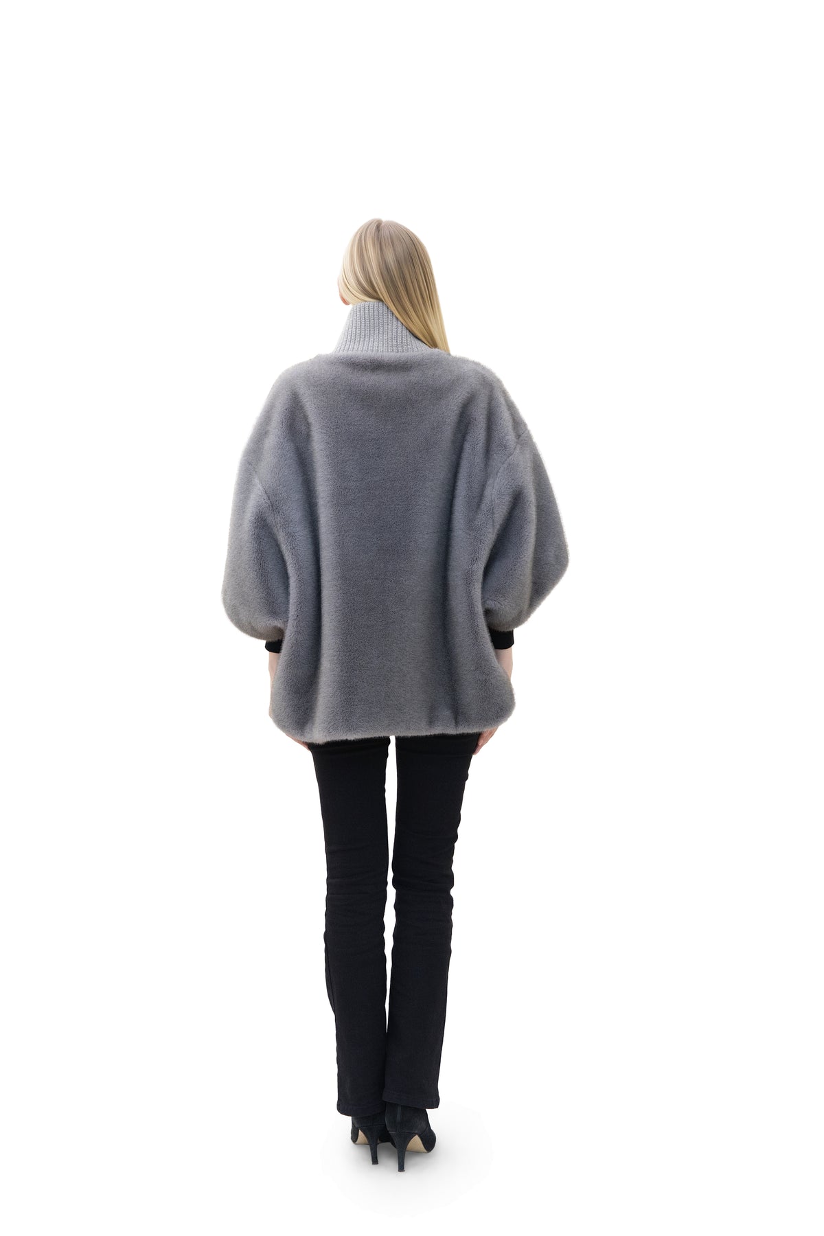 Sunnydale - Reversible Faux Mink Cape Jacket with Ribbed Collar