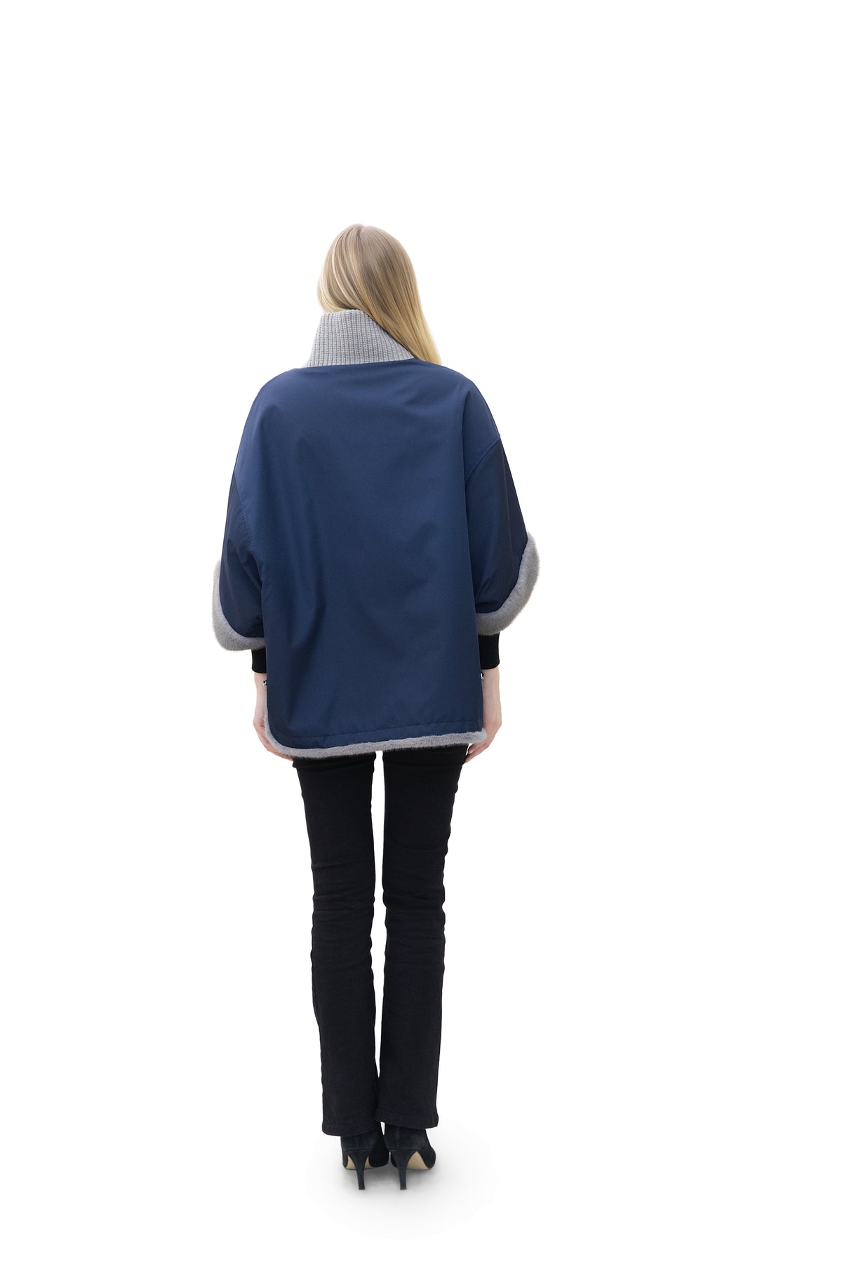 Sunnydale - Reversible Faux Mink Cape Jacket with Ribbed Collar