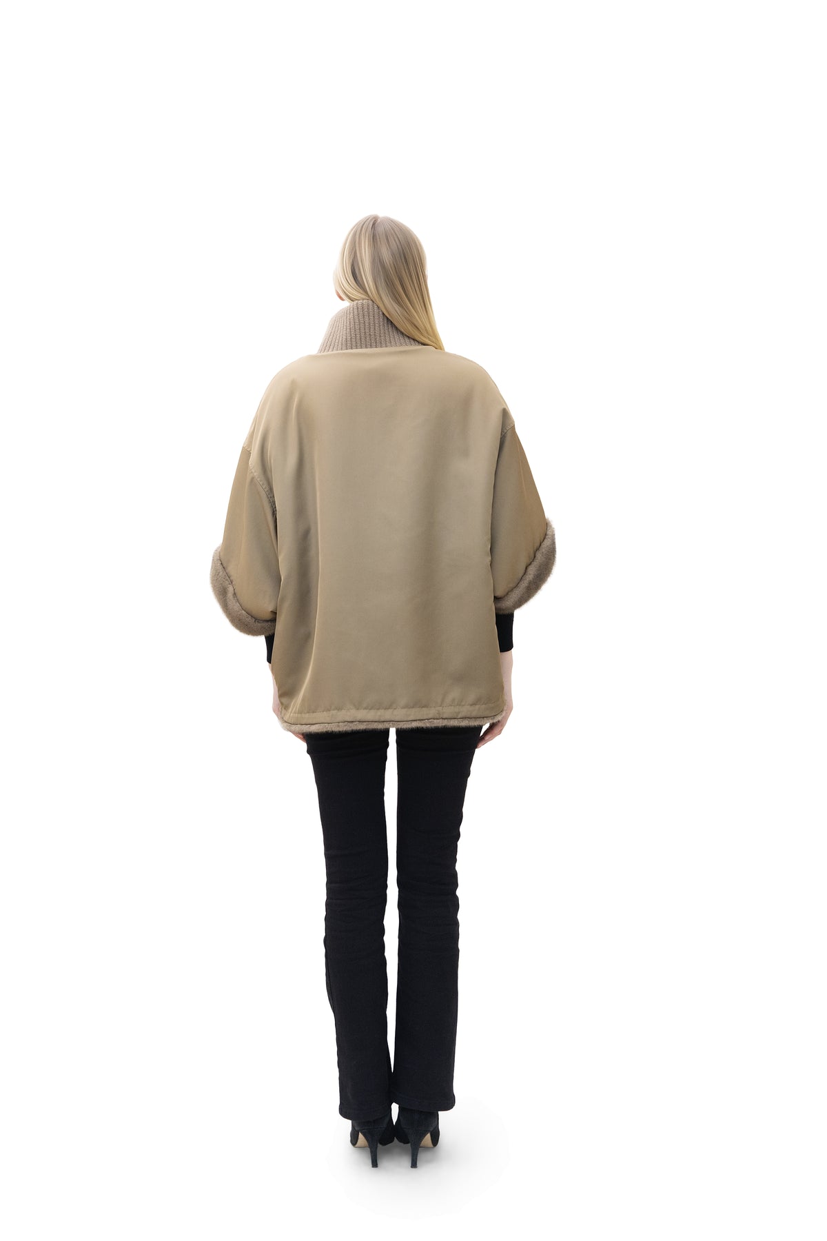 Sunnydale - Reversible Faux Mink Cape Jacket with Ribbed Collar