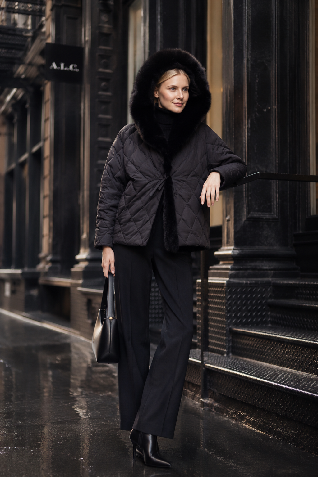 Deauville- Quilted Down Jacket with Faux Fur Hood Trim