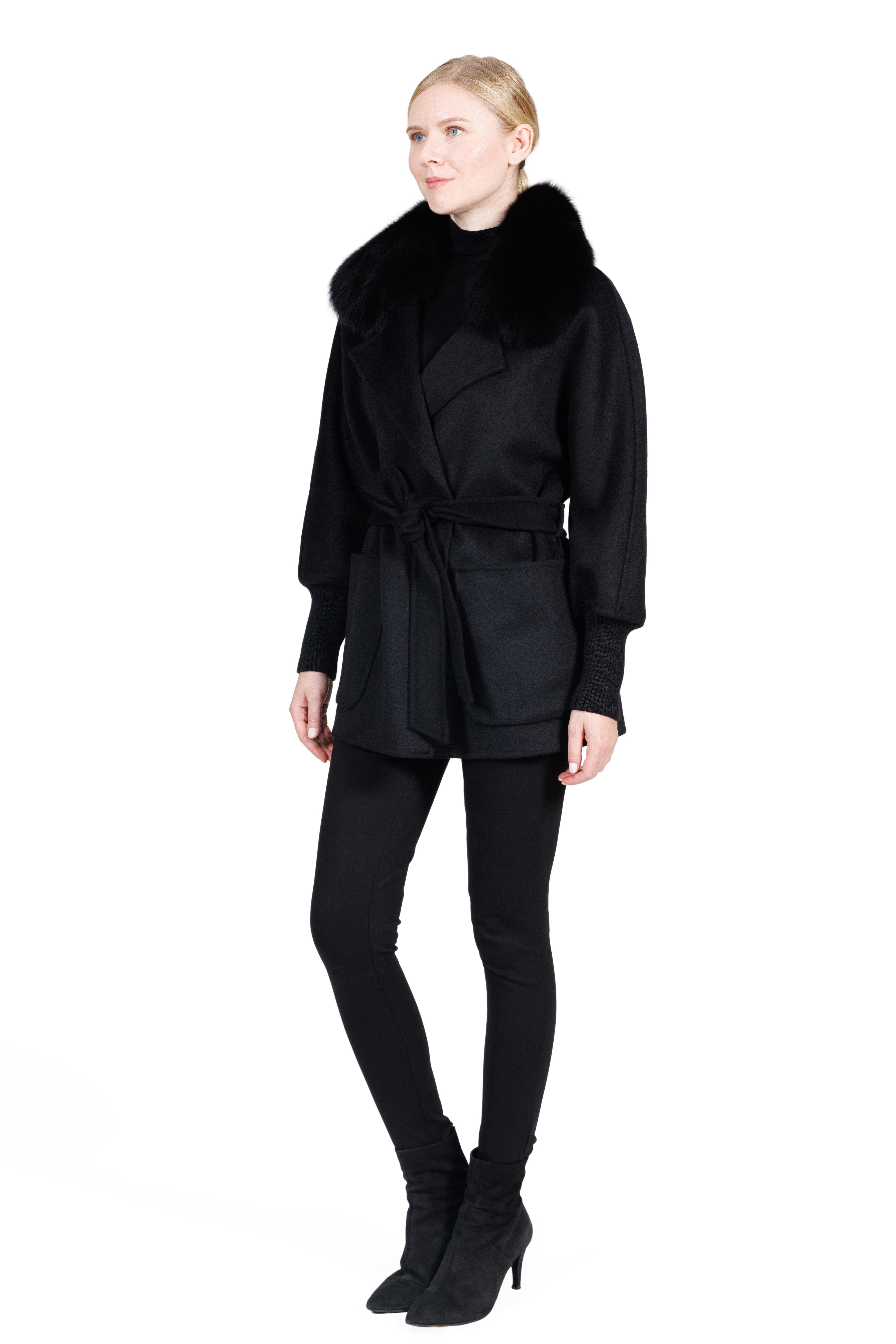 Fairview - Double-Faced Cashmere Belted Coat with Faux Fox Collar