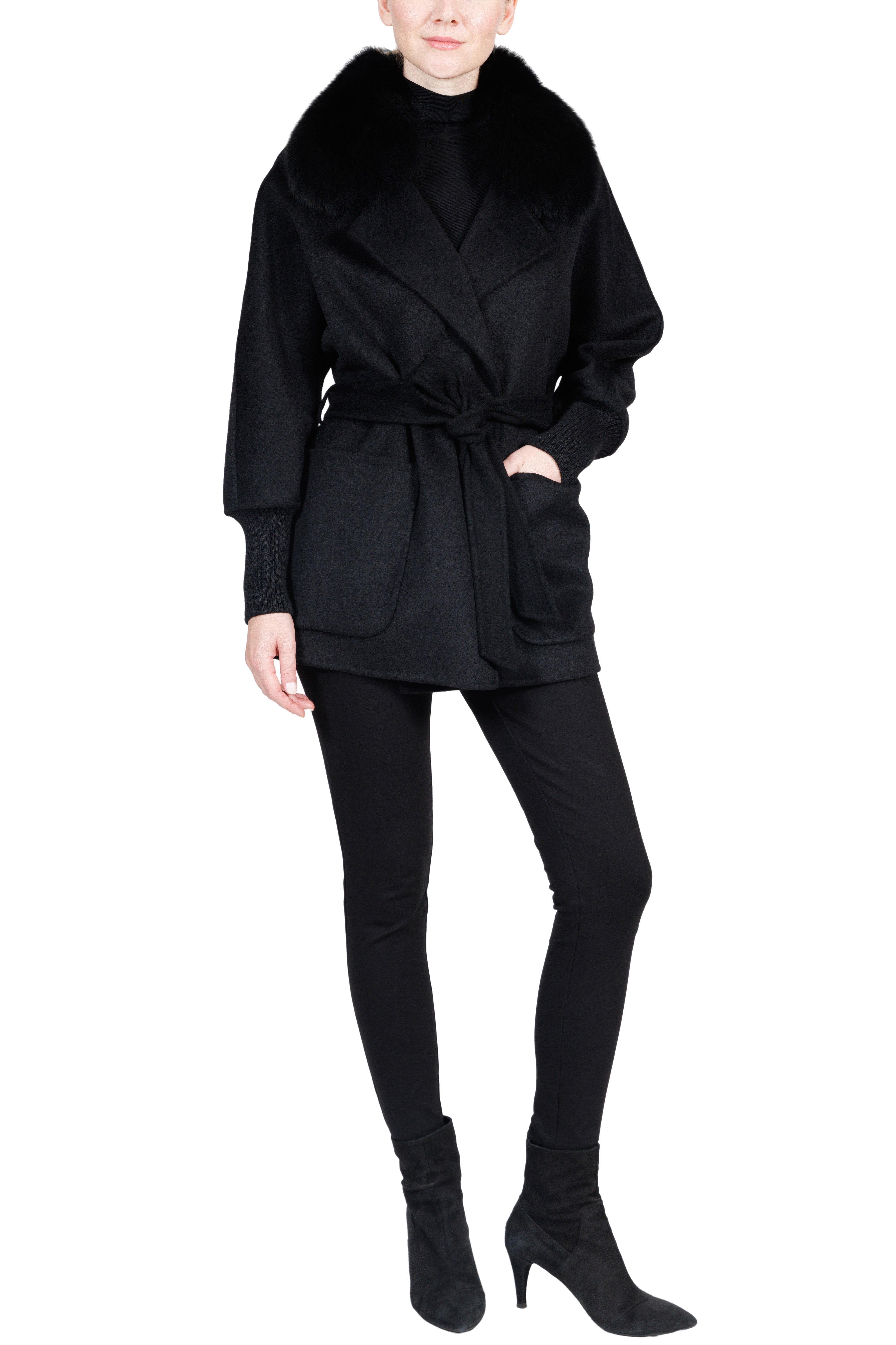 Fairview - Double-Faced Cashmere Belted Coat with Faux Fox Collar