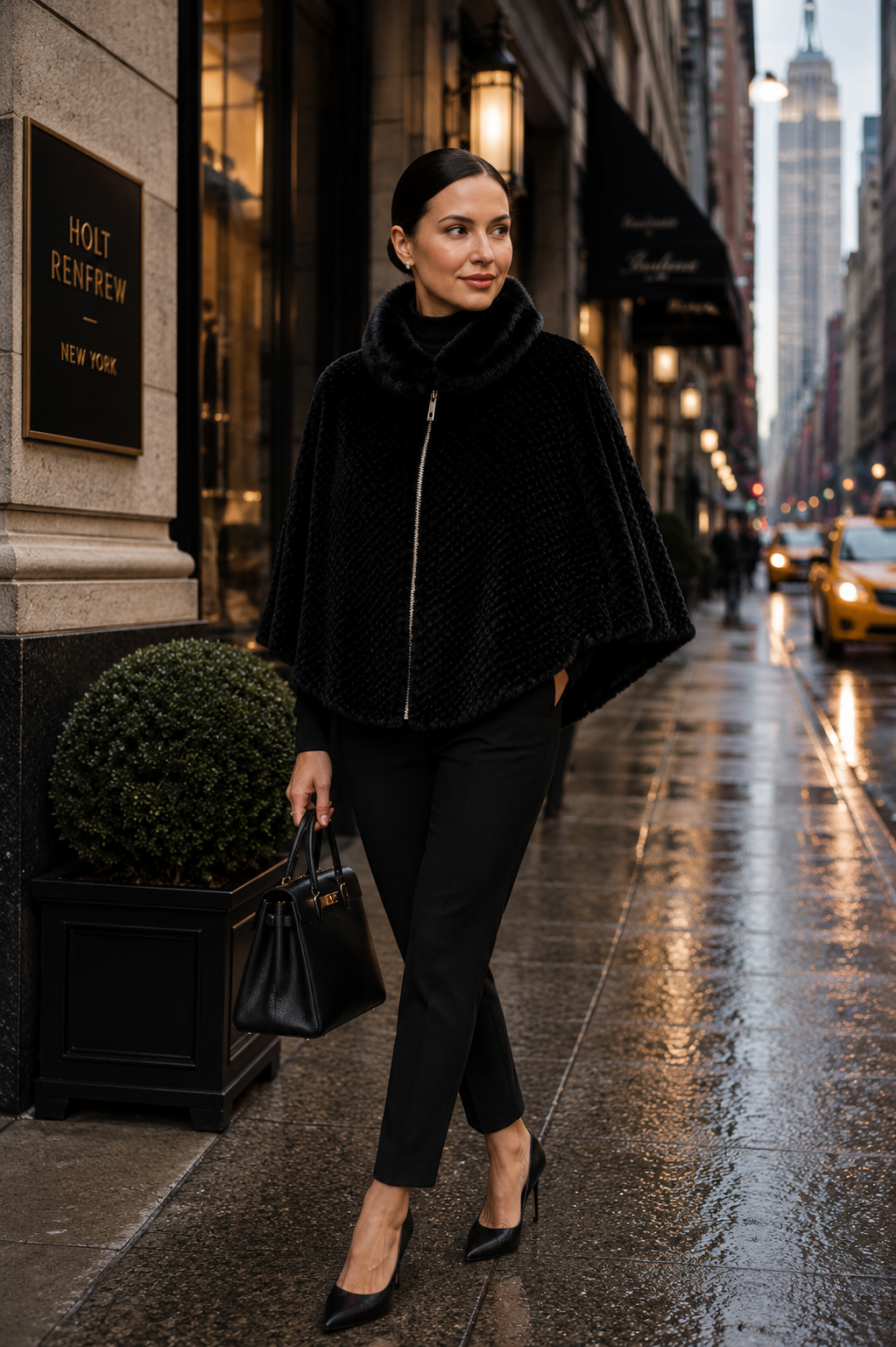 Bayonne- Knitted Faux Mink Zip-Front Poncho