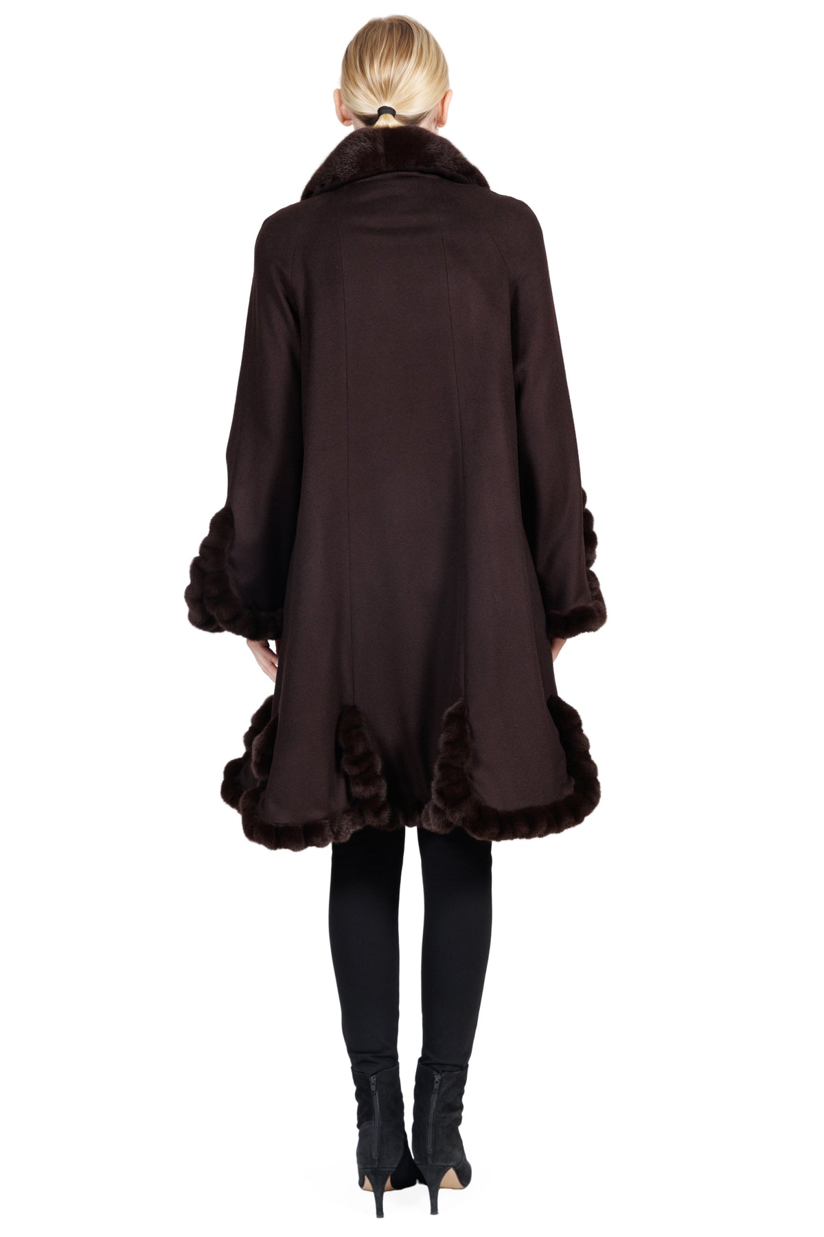 Zermatt- Cashmere Swing Stroller Coat with Faux Mink Trim