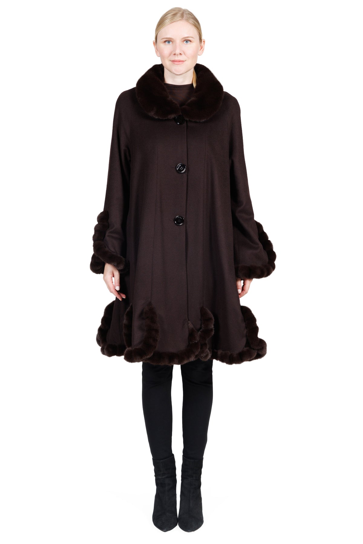 Zermatt- Cashmere Swing Stroller Coat with Faux Mink Trim
