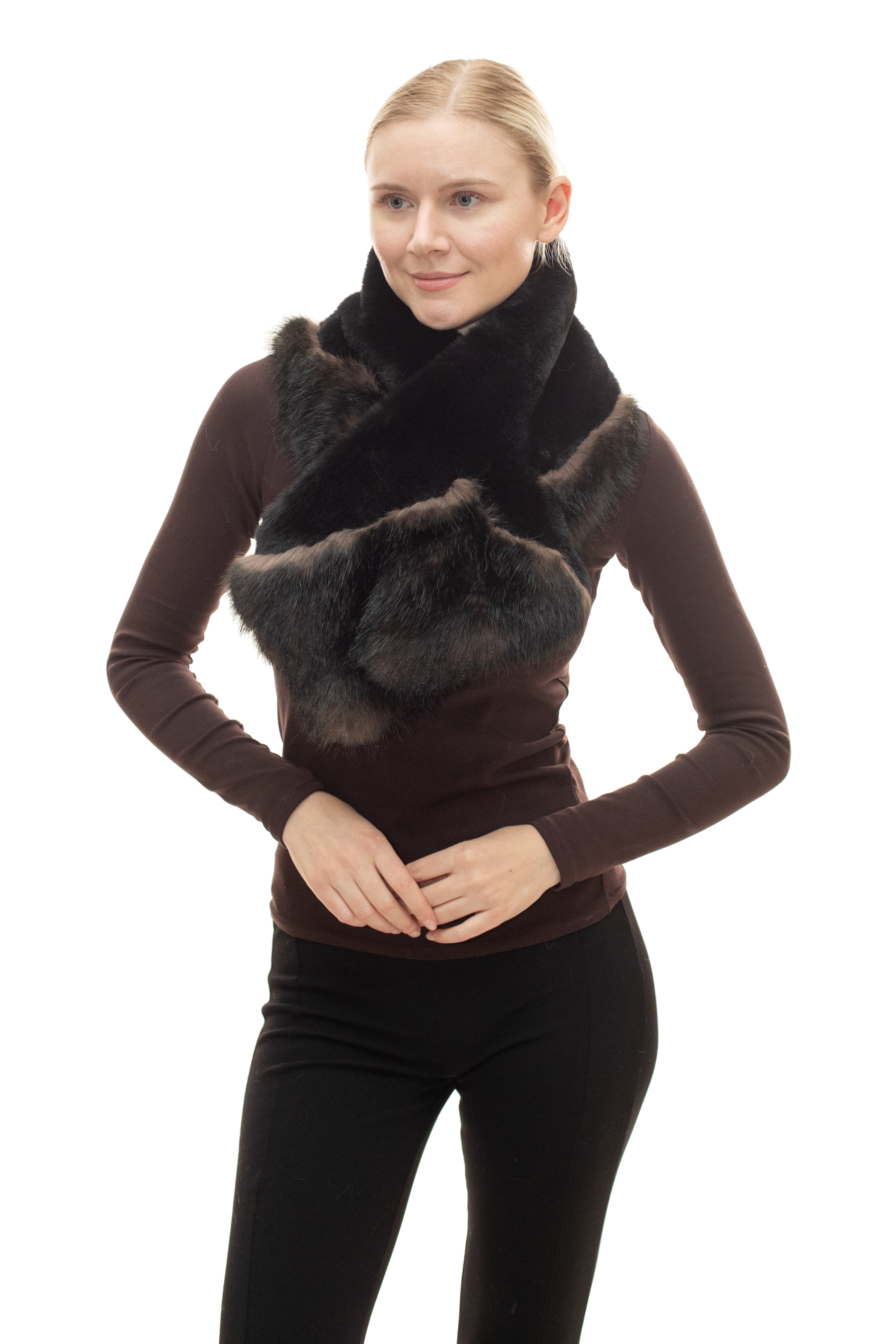 Salzburg- Two-Tone Faux Fur Pull-Through Scarf