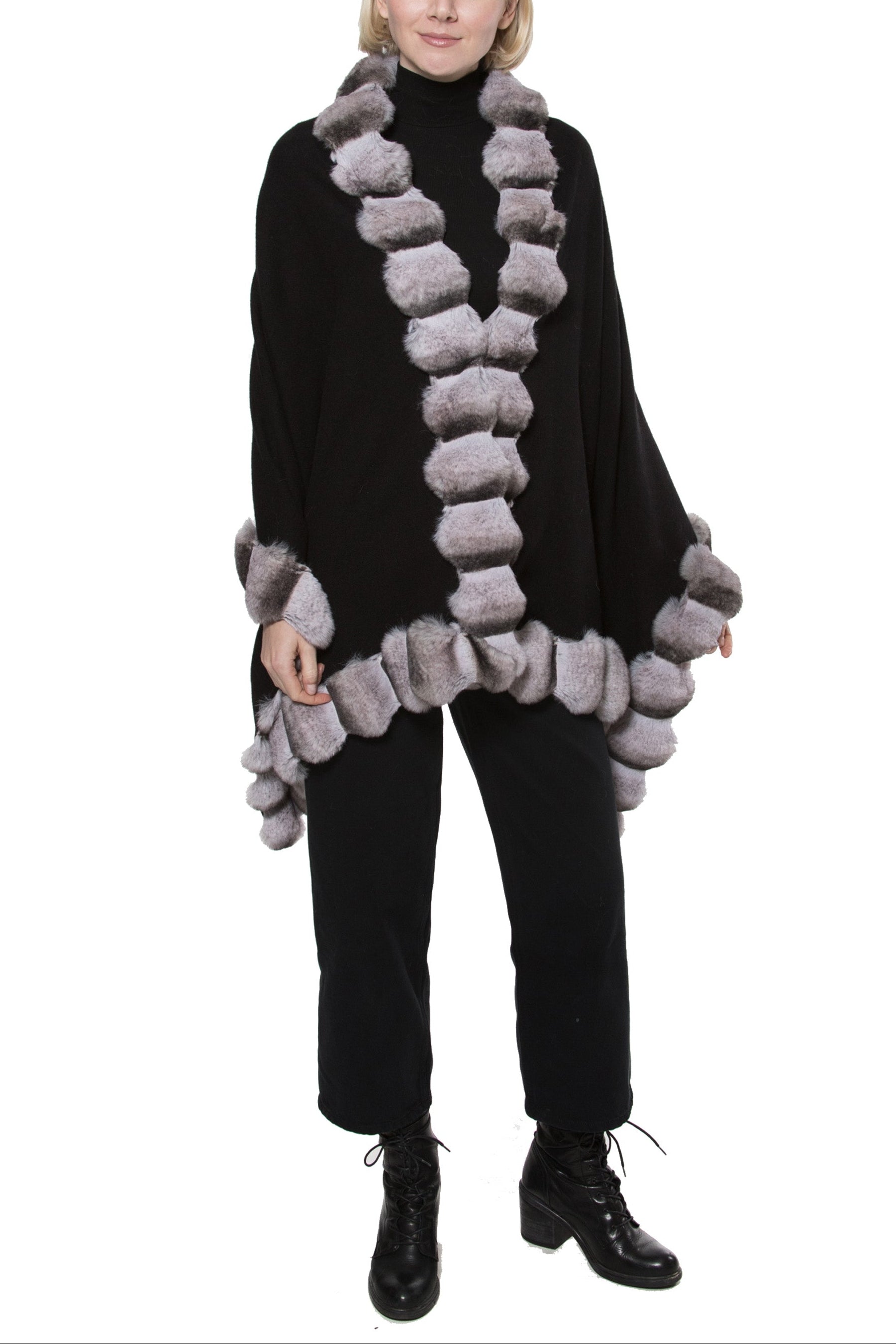 Oslo- Faux Fur Trim Wool & Cashmere Ruana