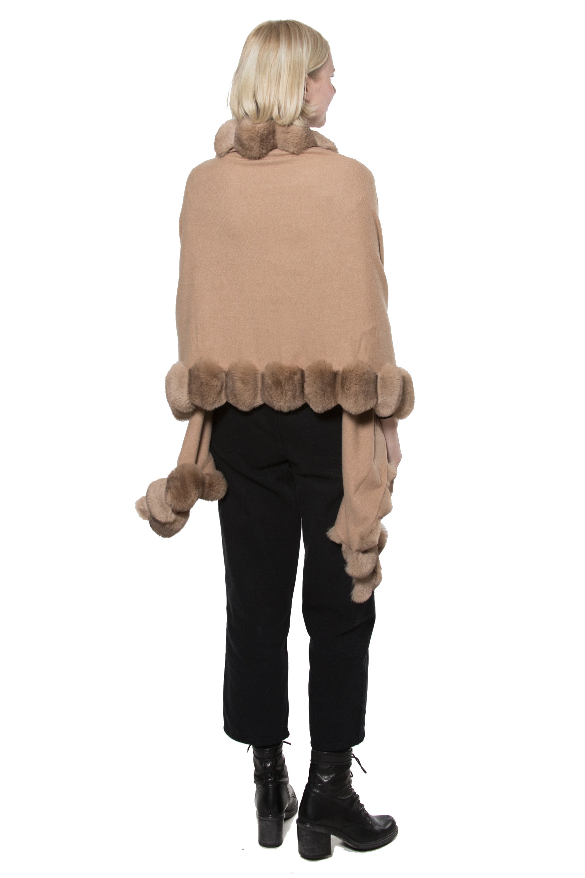 Oslo- Faux Fur Trim Wool & Cashmere Ruana