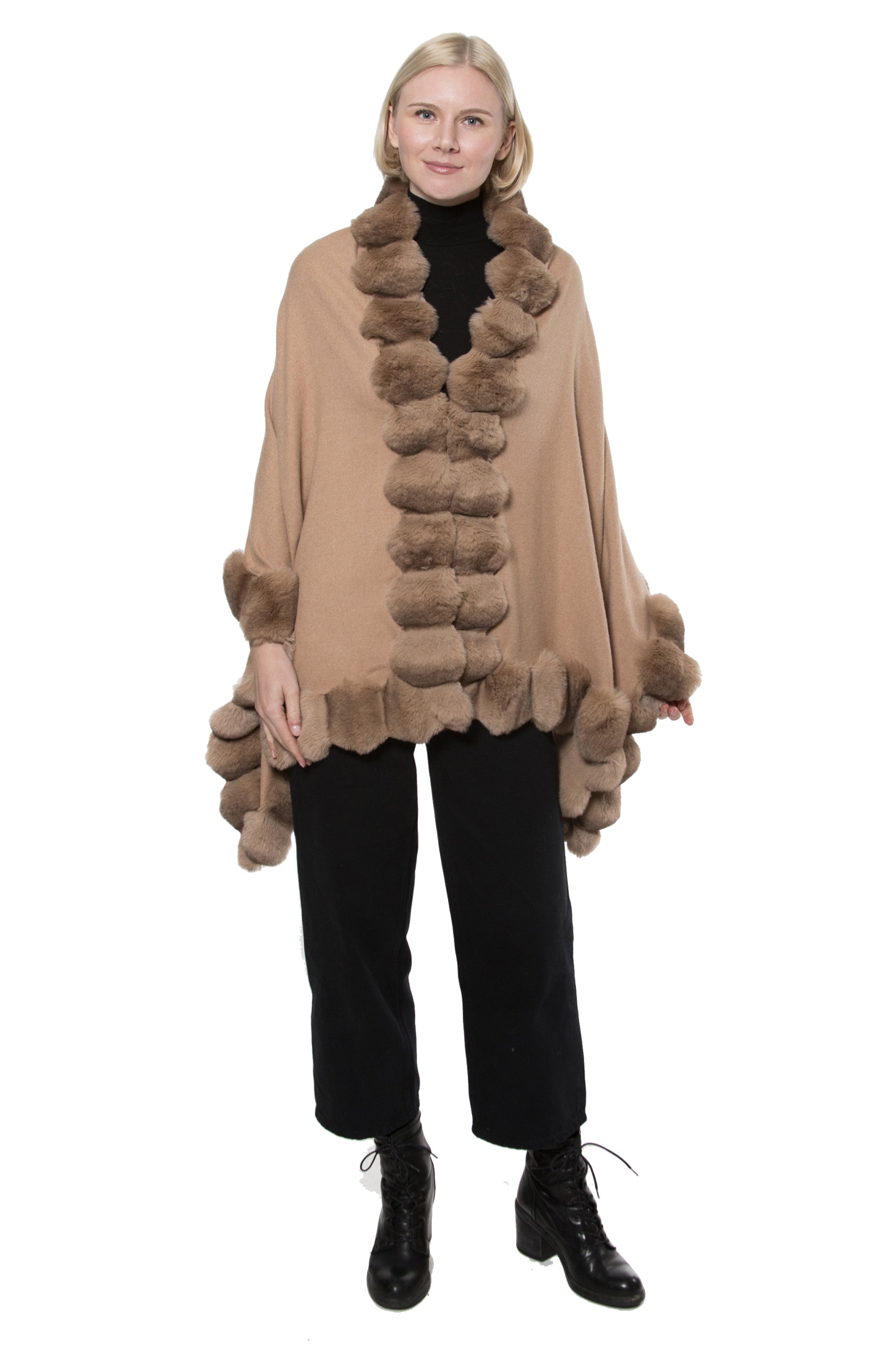 Oslo- Faux Fur Trim Wool & Cashmere Ruana