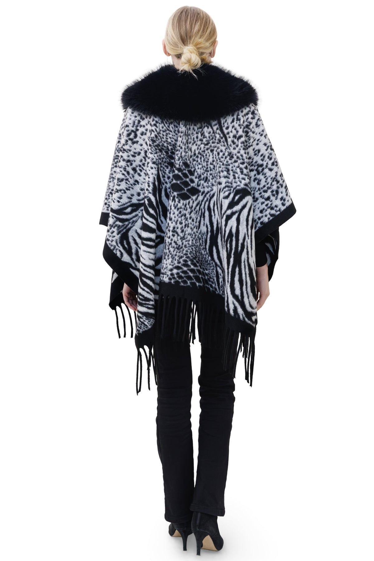 Montauk- Faux Fur-Trim & Wool-Blend Wrap