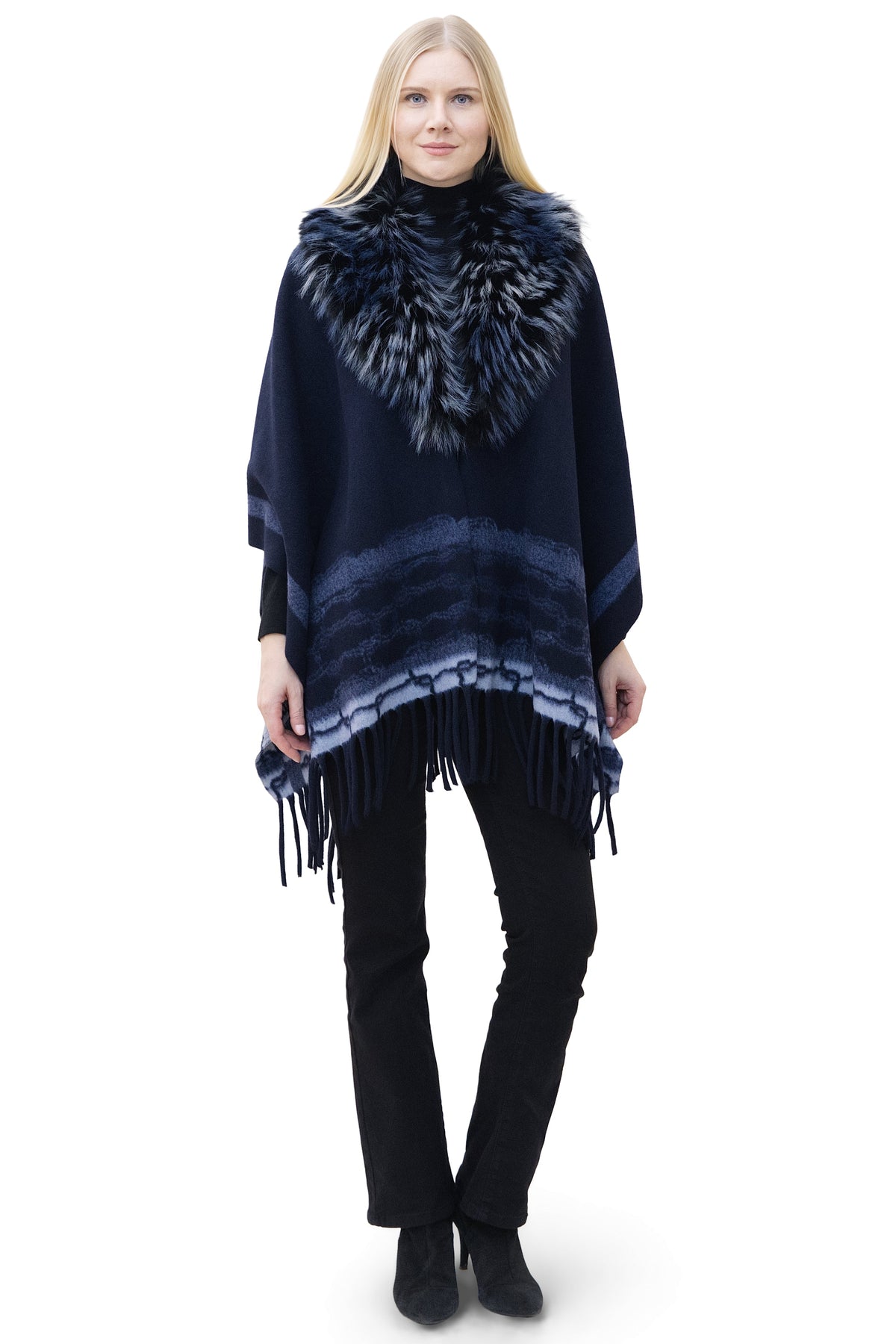 Montauk- Faux Fur-Trim & Wool-Blend Wrap