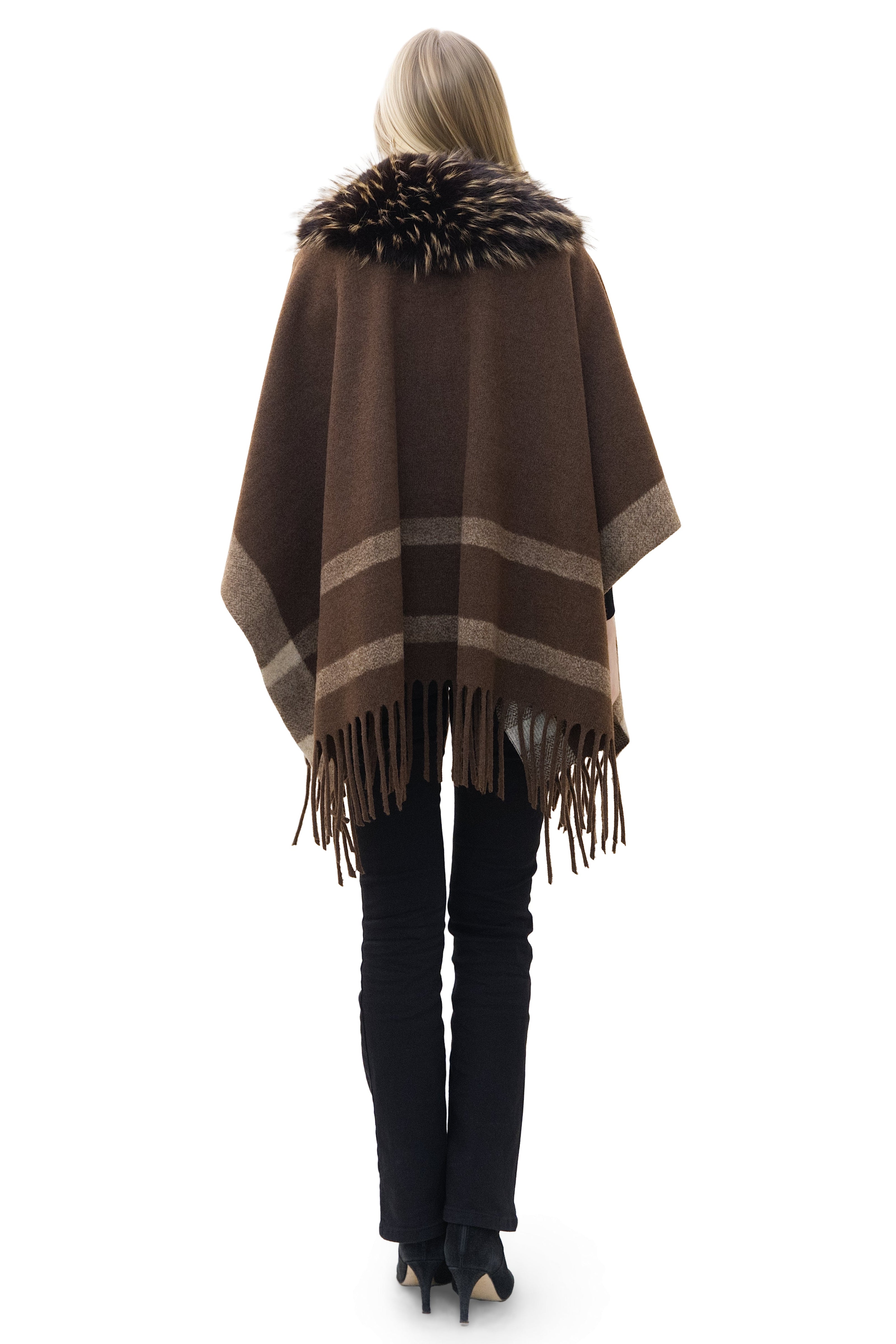 Montauk- Faux Fur-Trim & Wool-Blend Wrap