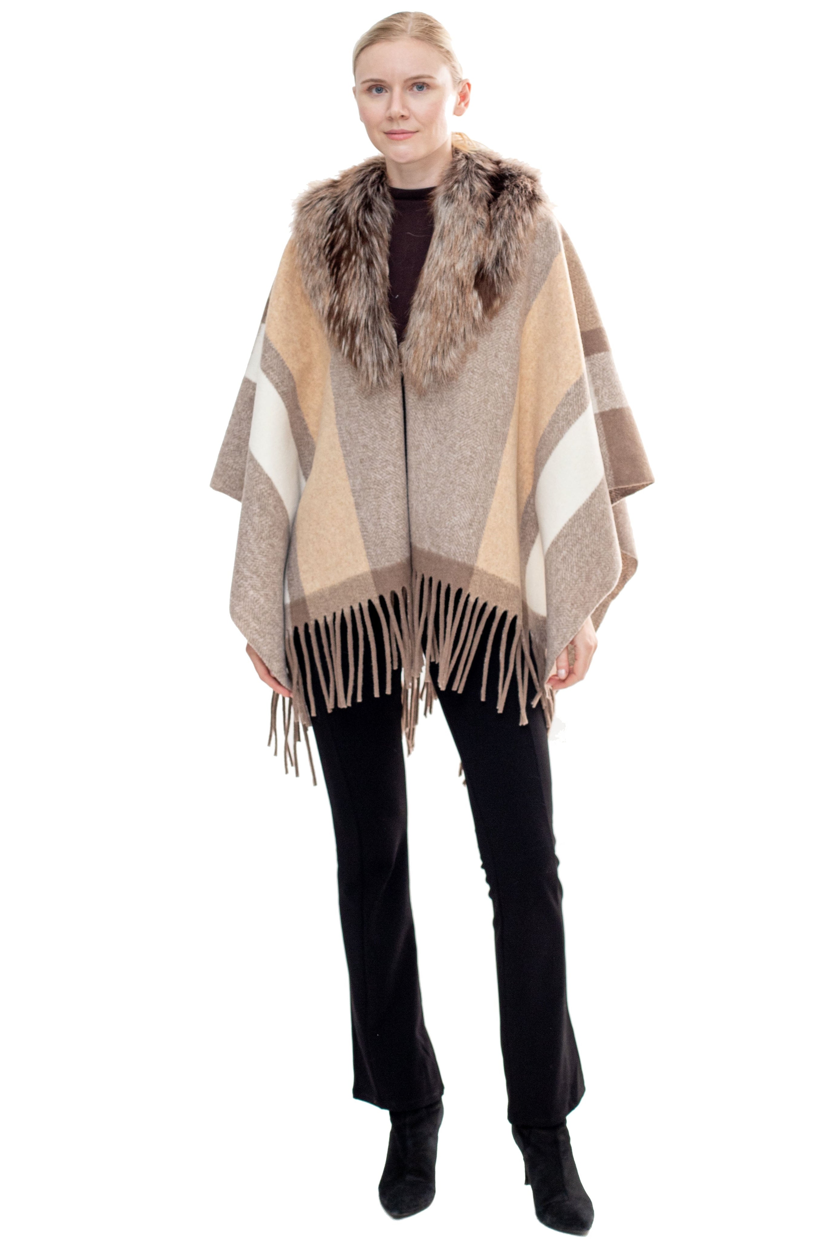 Montauk- Faux Fur-Trim & Wool-Blend Wrap