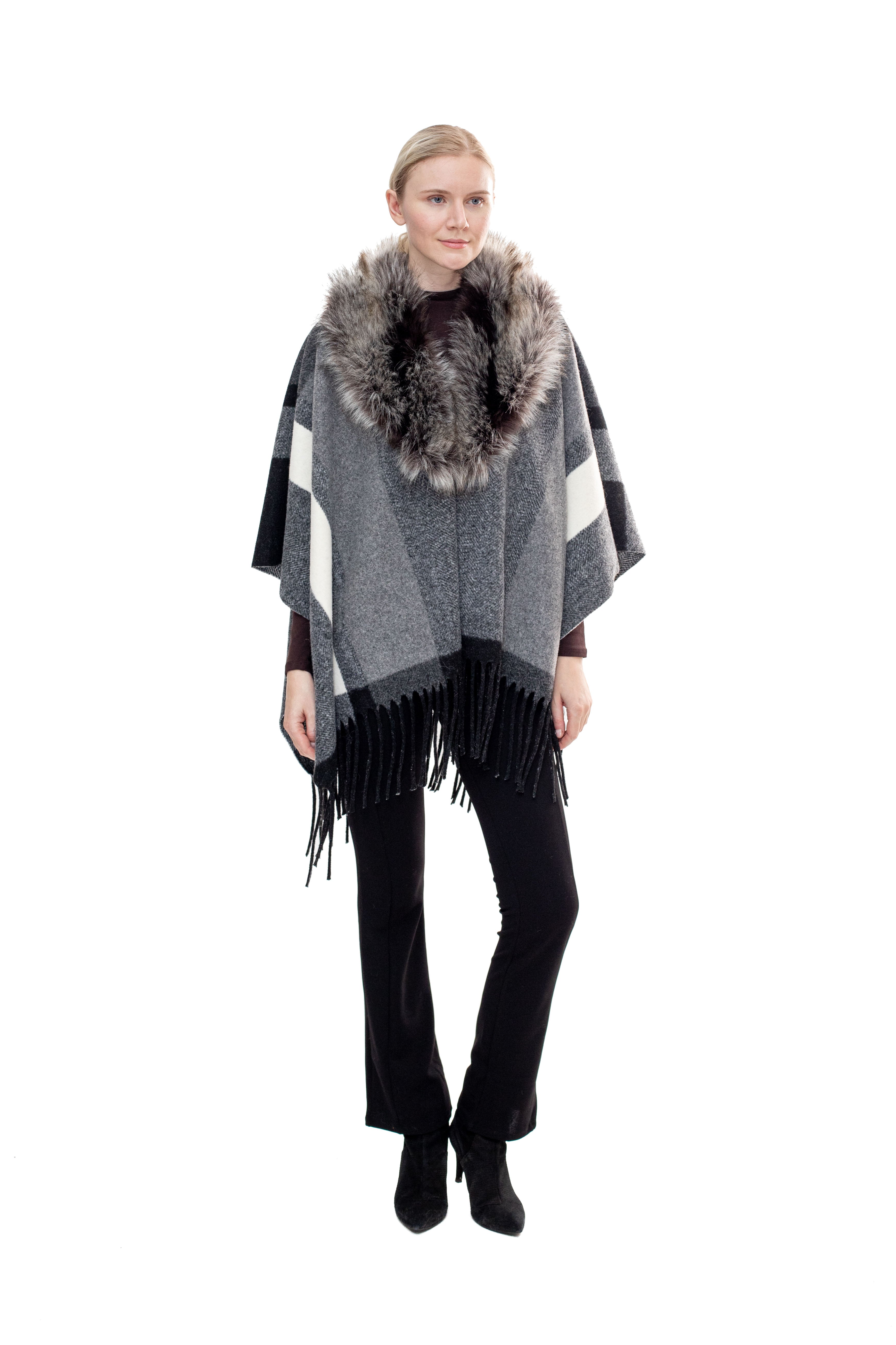 Montauk- Faux Fur-Trim & Wool-Blend Wrap
