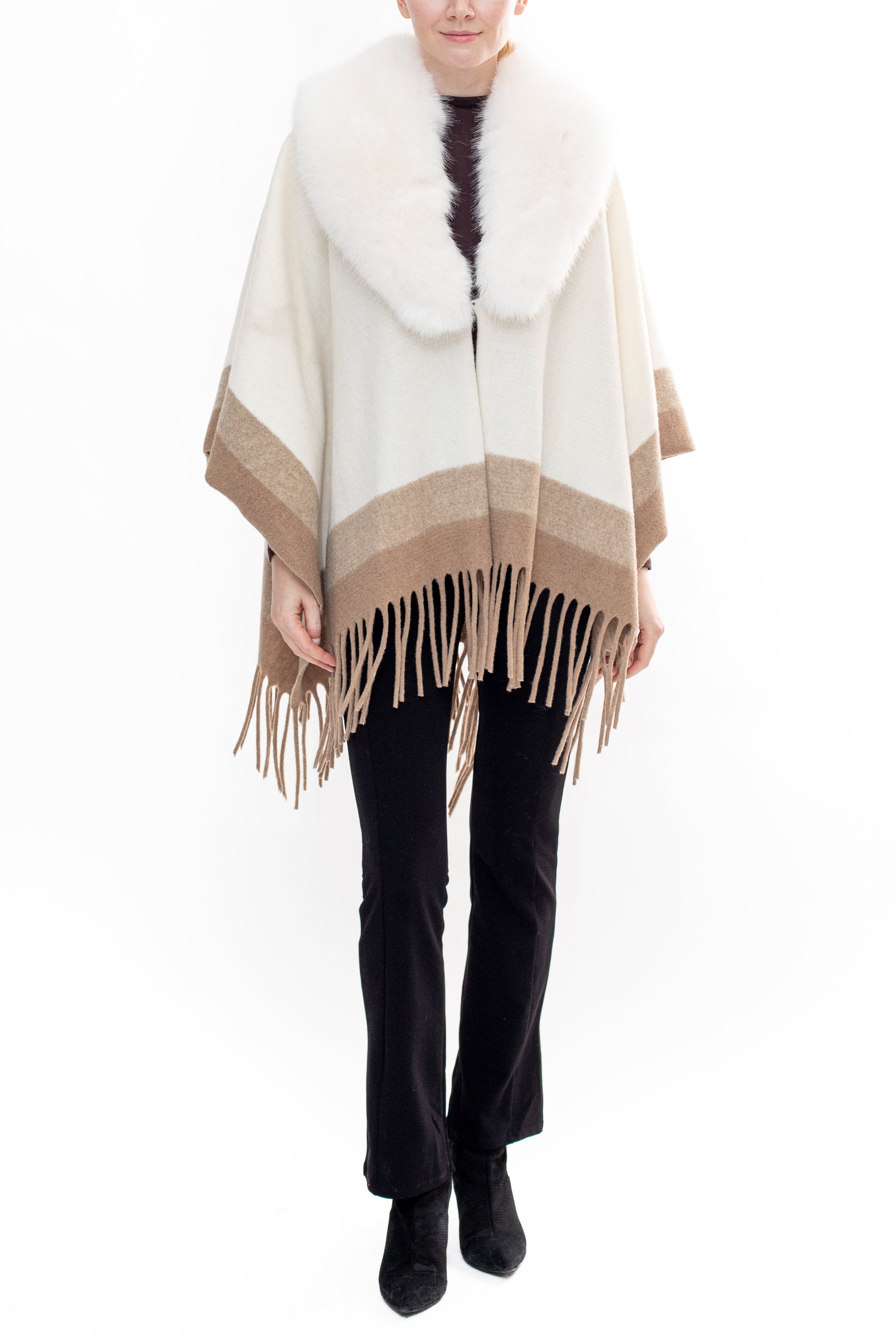 Montauk- Faux Fur-Trim & Wool-Blend Wrap