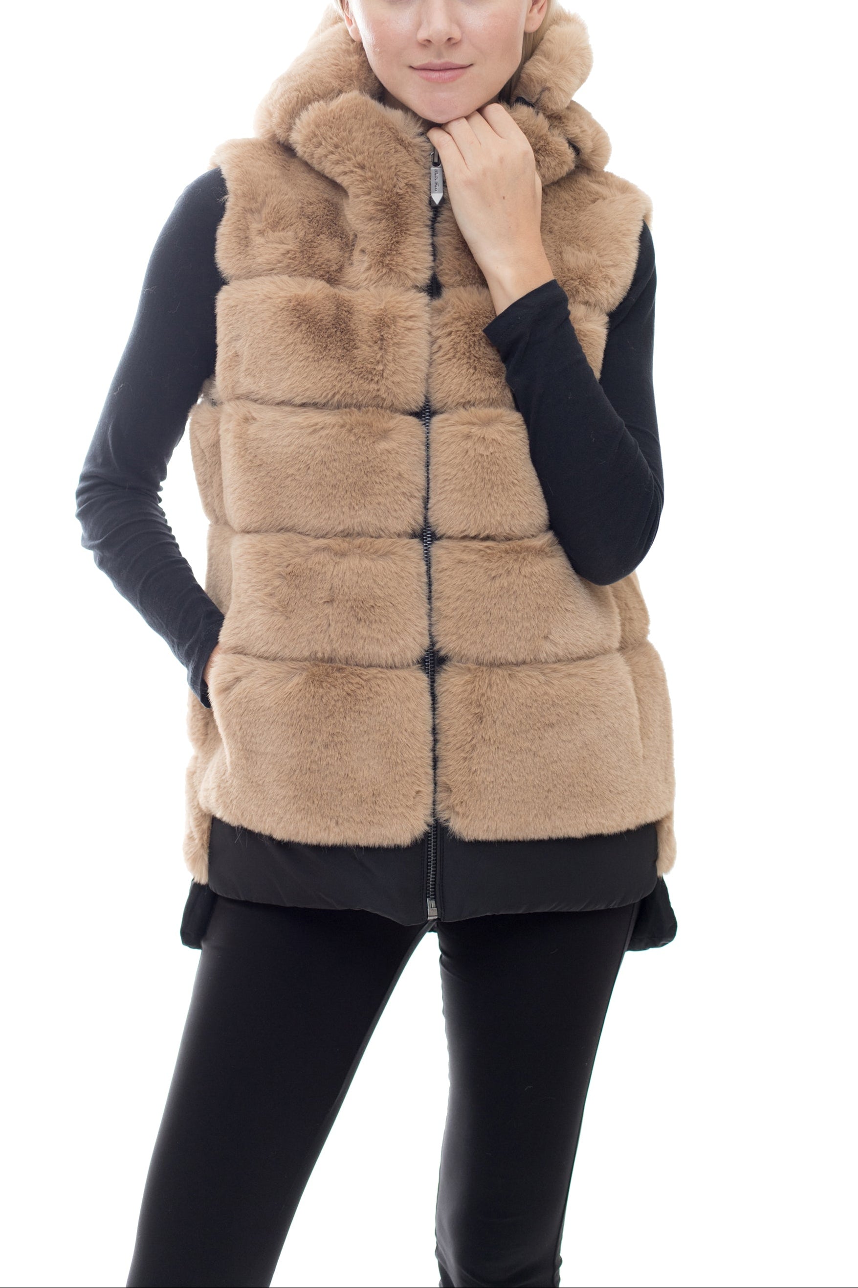 BERGEN - Faux-Fur Hooded High-Low Vest