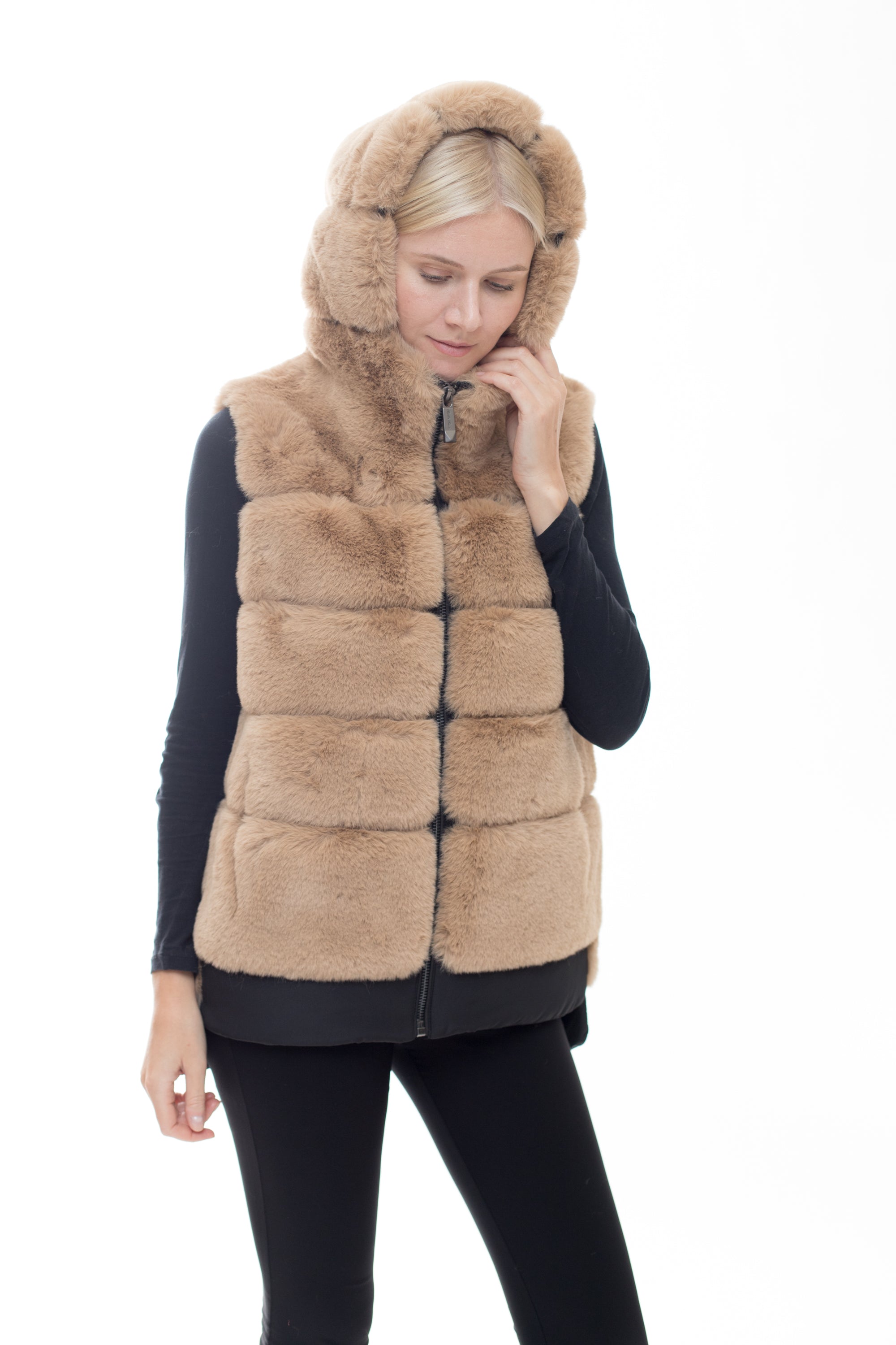 BERGEN - Faux-Fur Hooded High-Low Vest