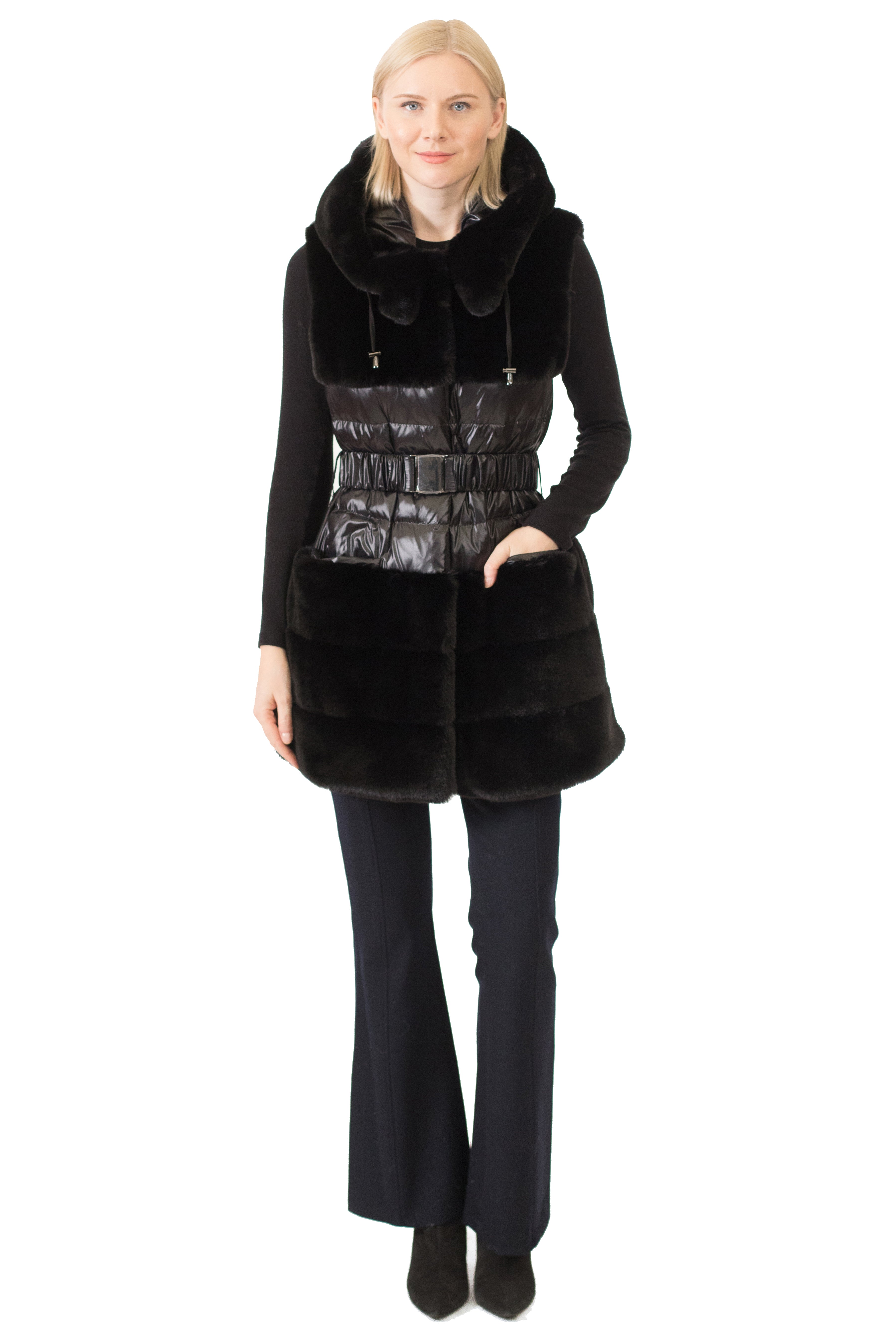 LYON- Faux Fur Longline Hooded Down Vest