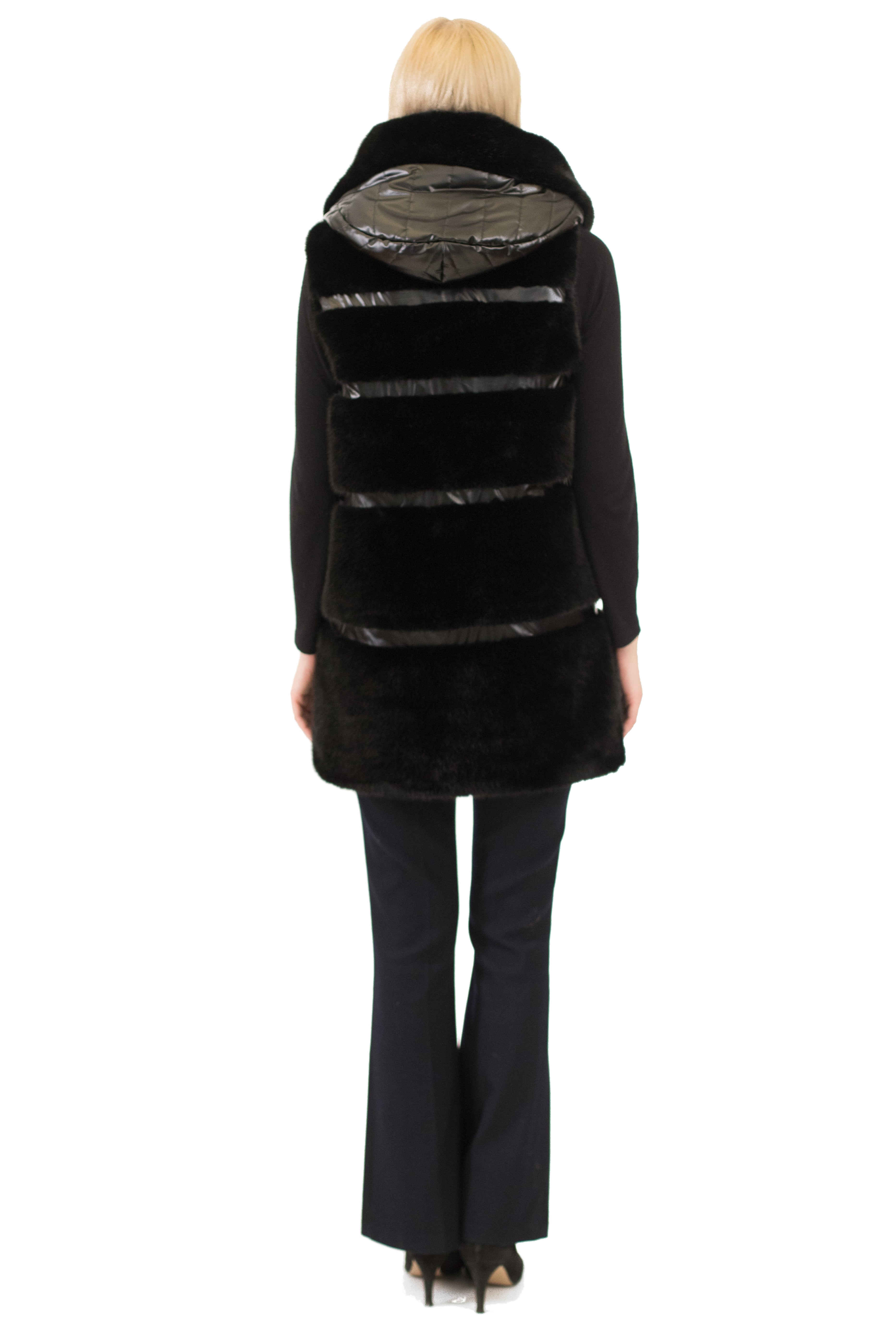 Amalfi-  luxurious mixed-media faux fur vest with hood
