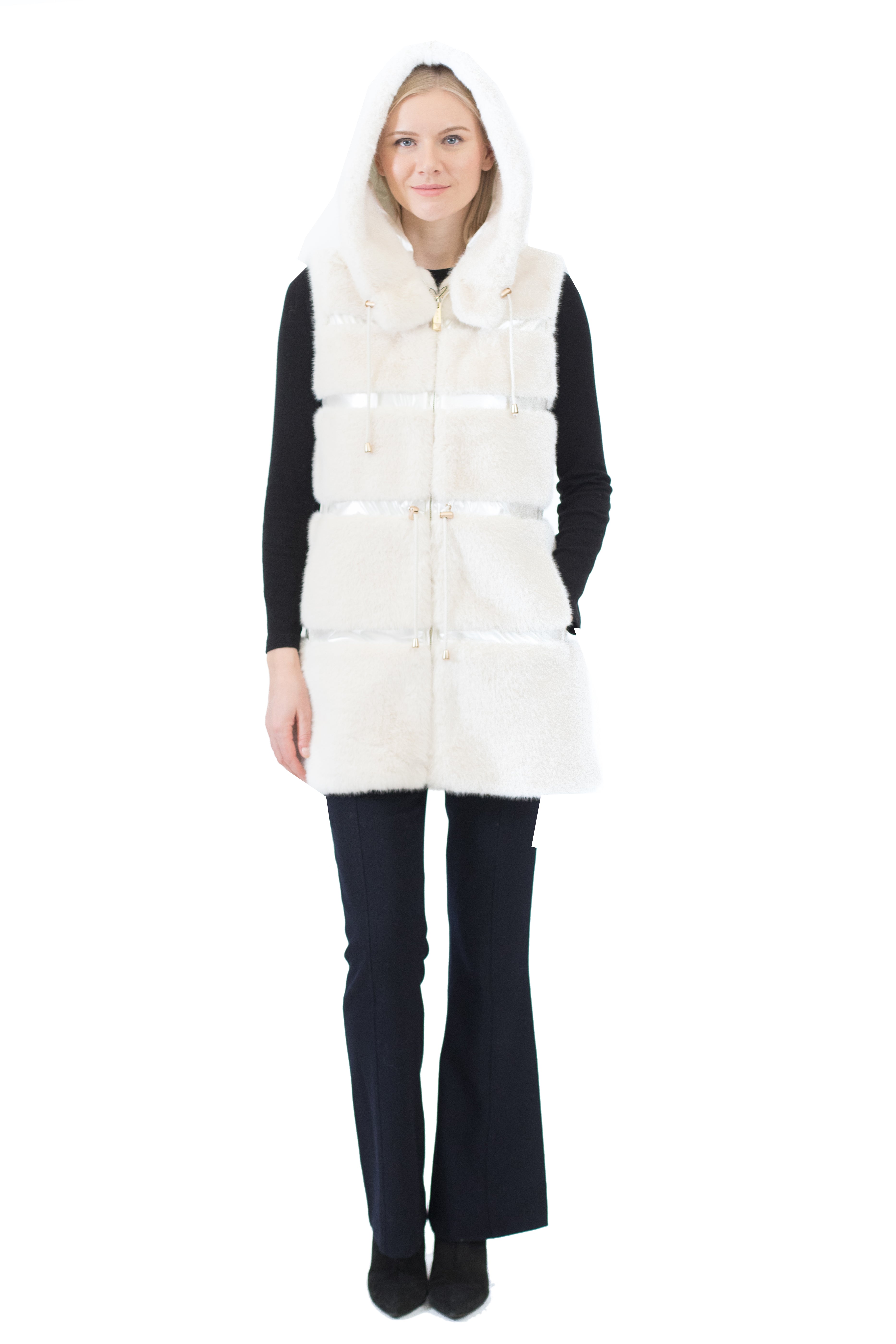 Amalfi-  luxurious mixed-media faux fur vest with hood