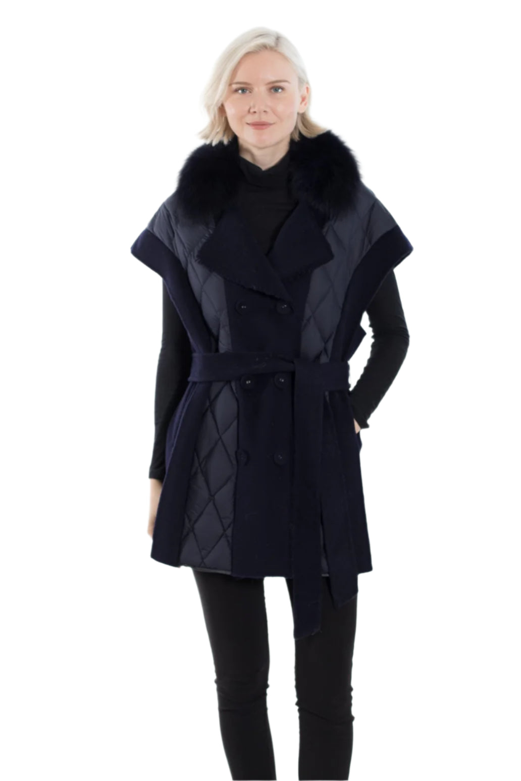 Over-Sized Shoulder Faux Fur Vest with Belt