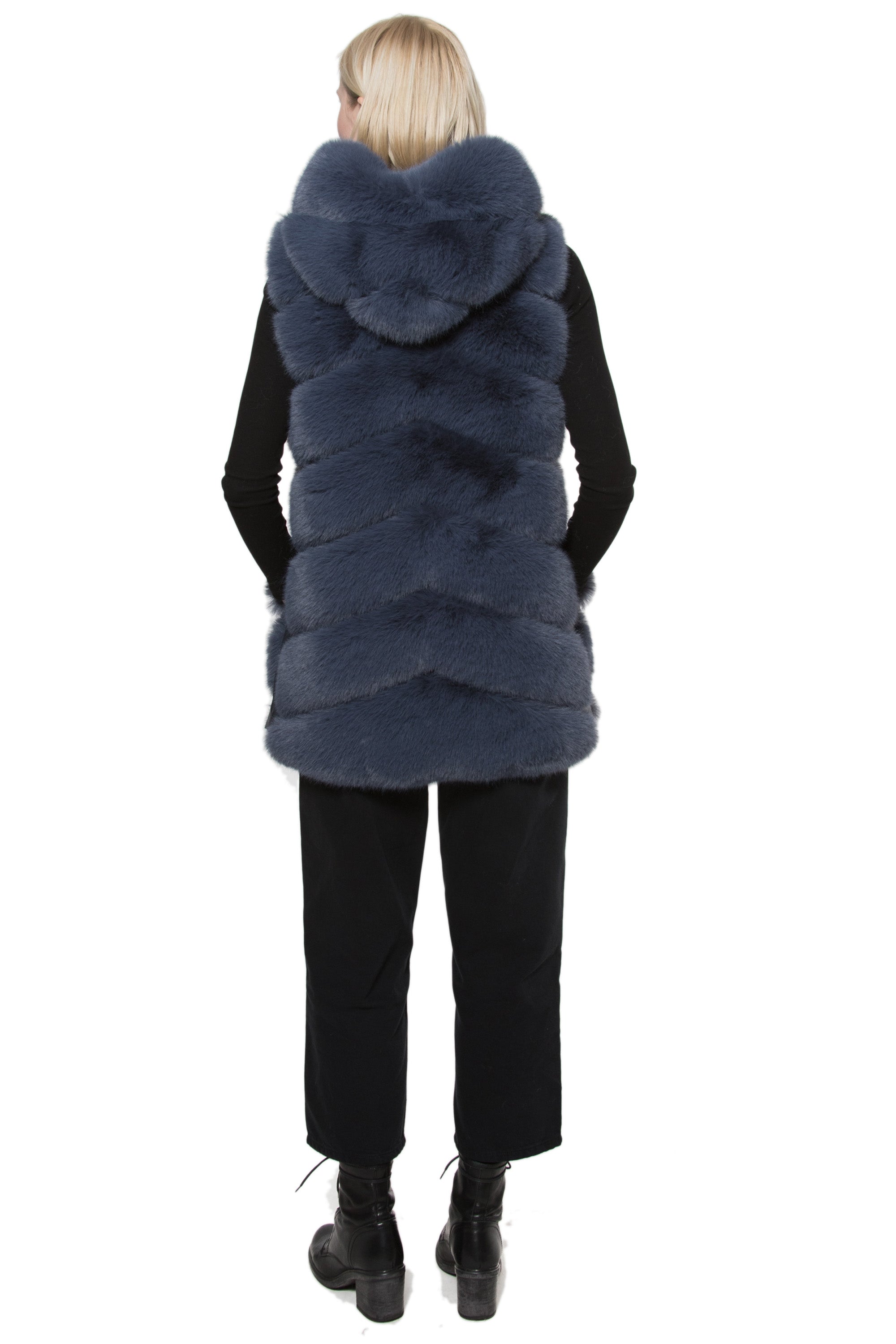 NANTES- Chevron Faux Fur Longline Hooded Vest