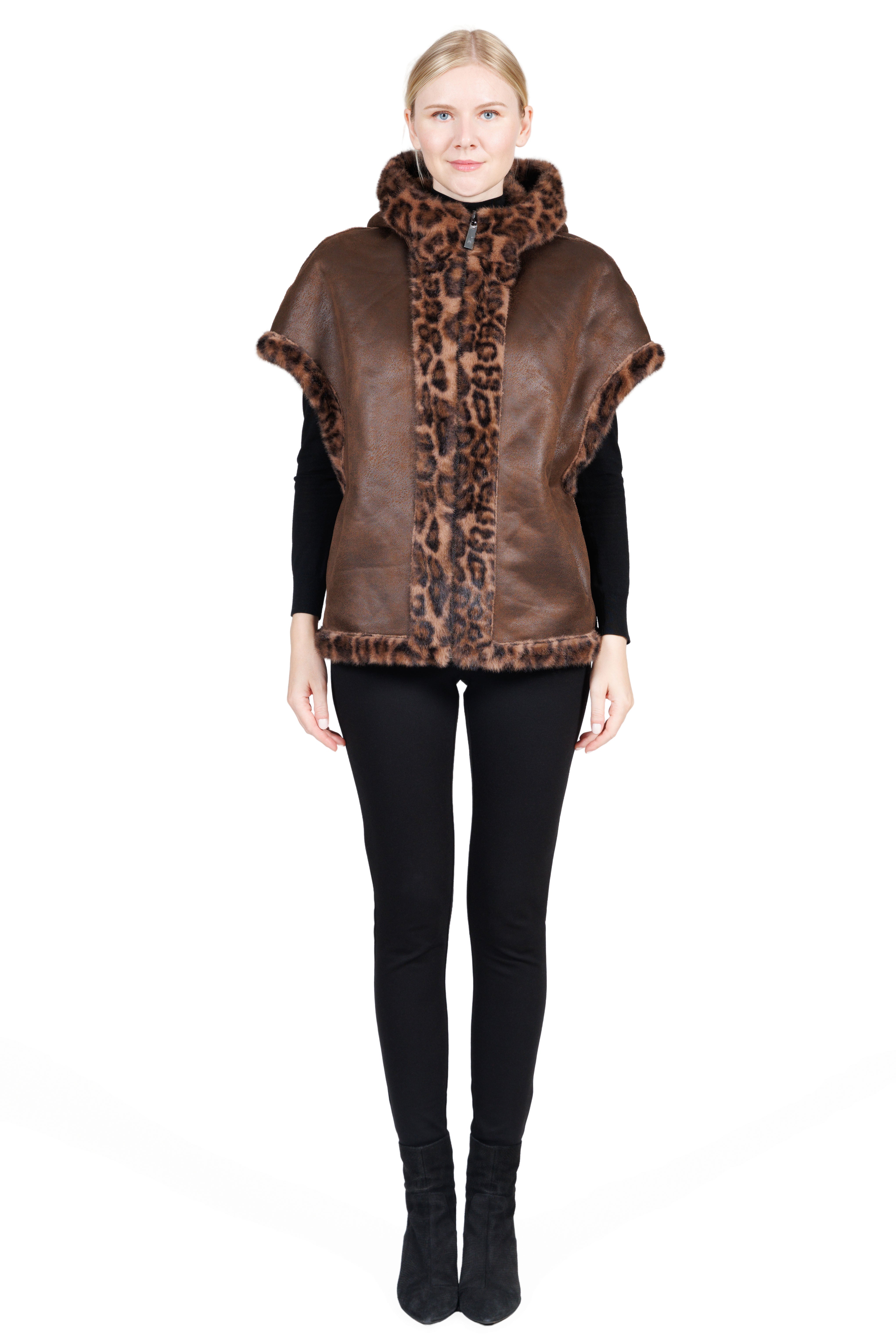 Franklin - Faux Mink Hooded Faux Fur Cape Vest