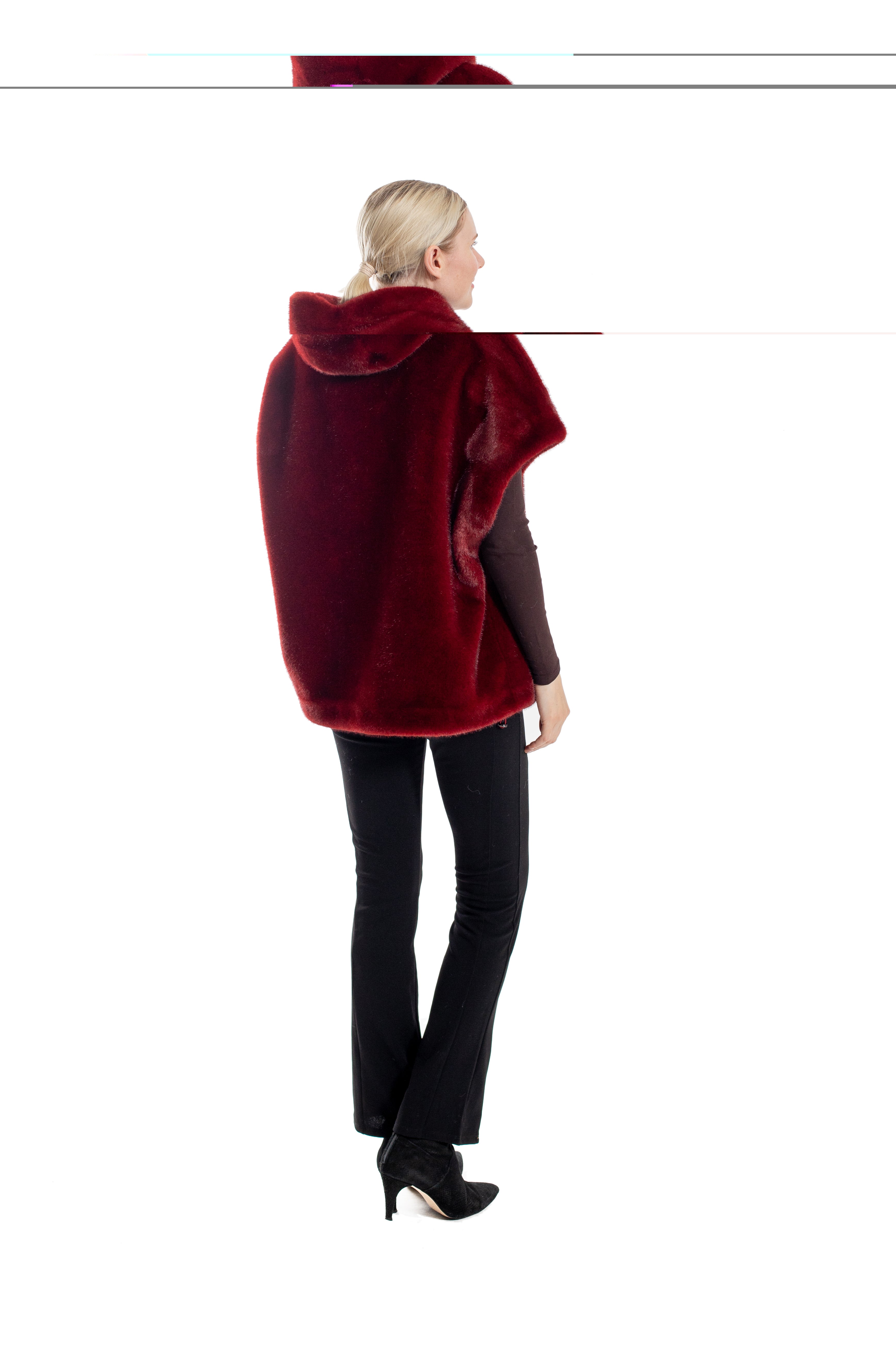 Franklin - Faux Mink Hooded Faux Fur Cape Vest