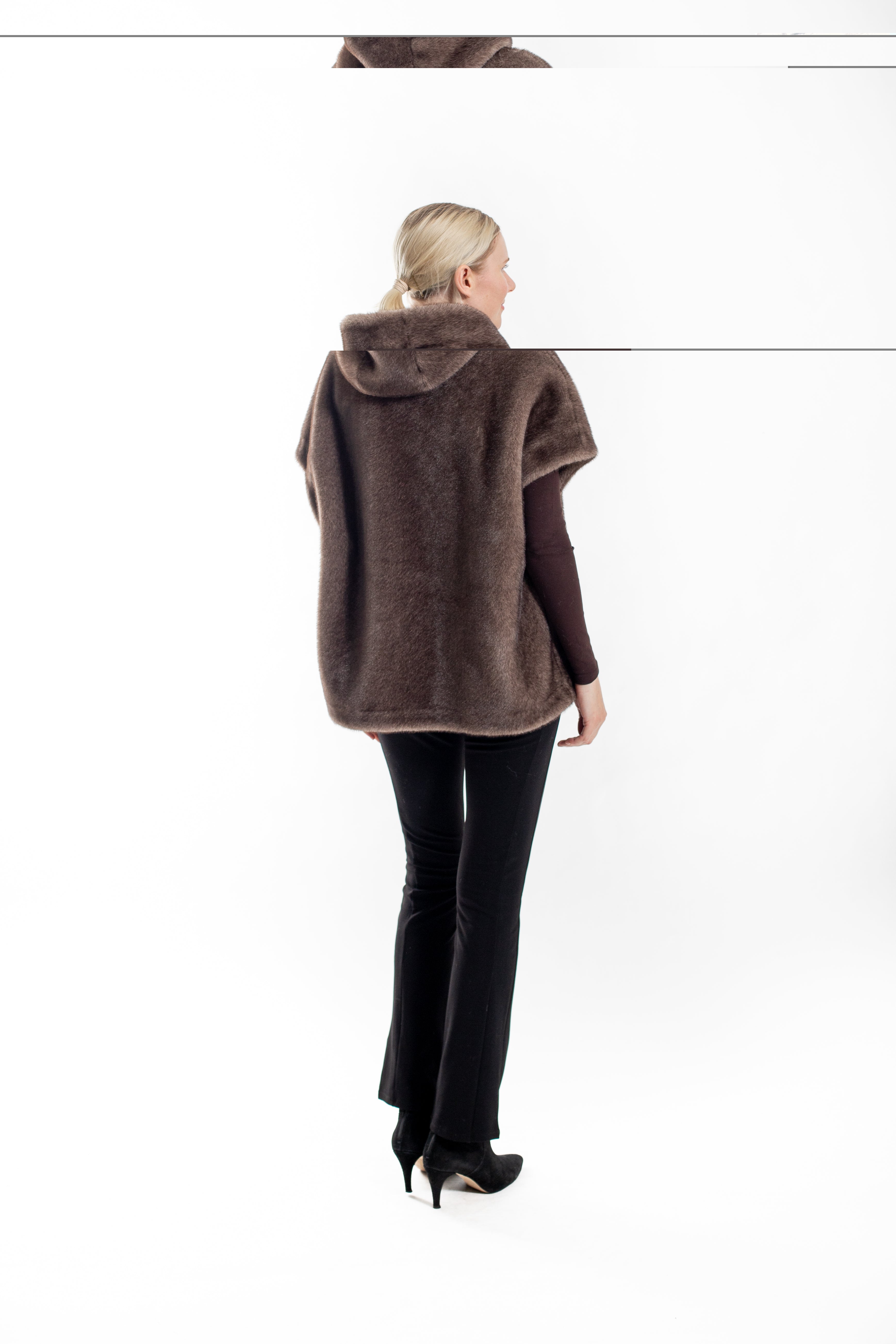 Franklin - Faux Mink Hooded Faux Fur Cape Vest