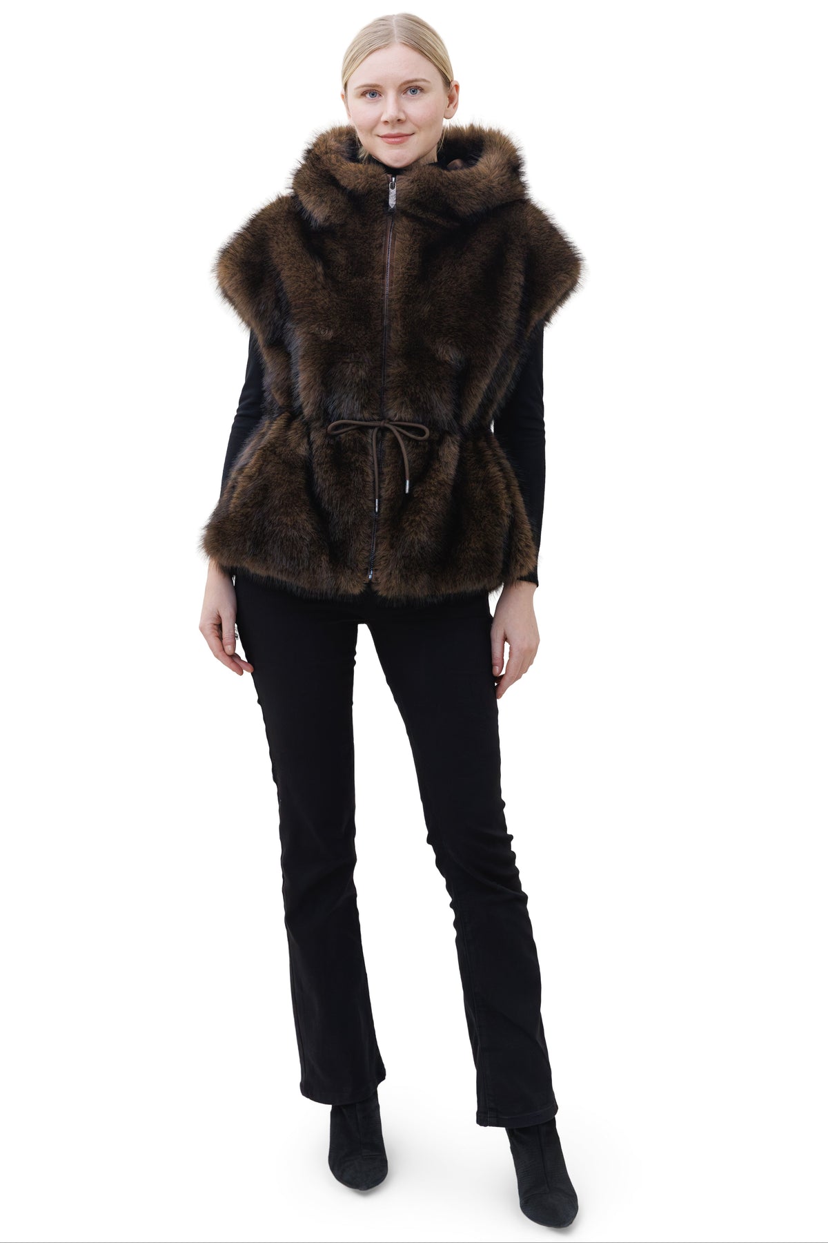 Hydra- Faux Fox Hooded Drawstring Vest