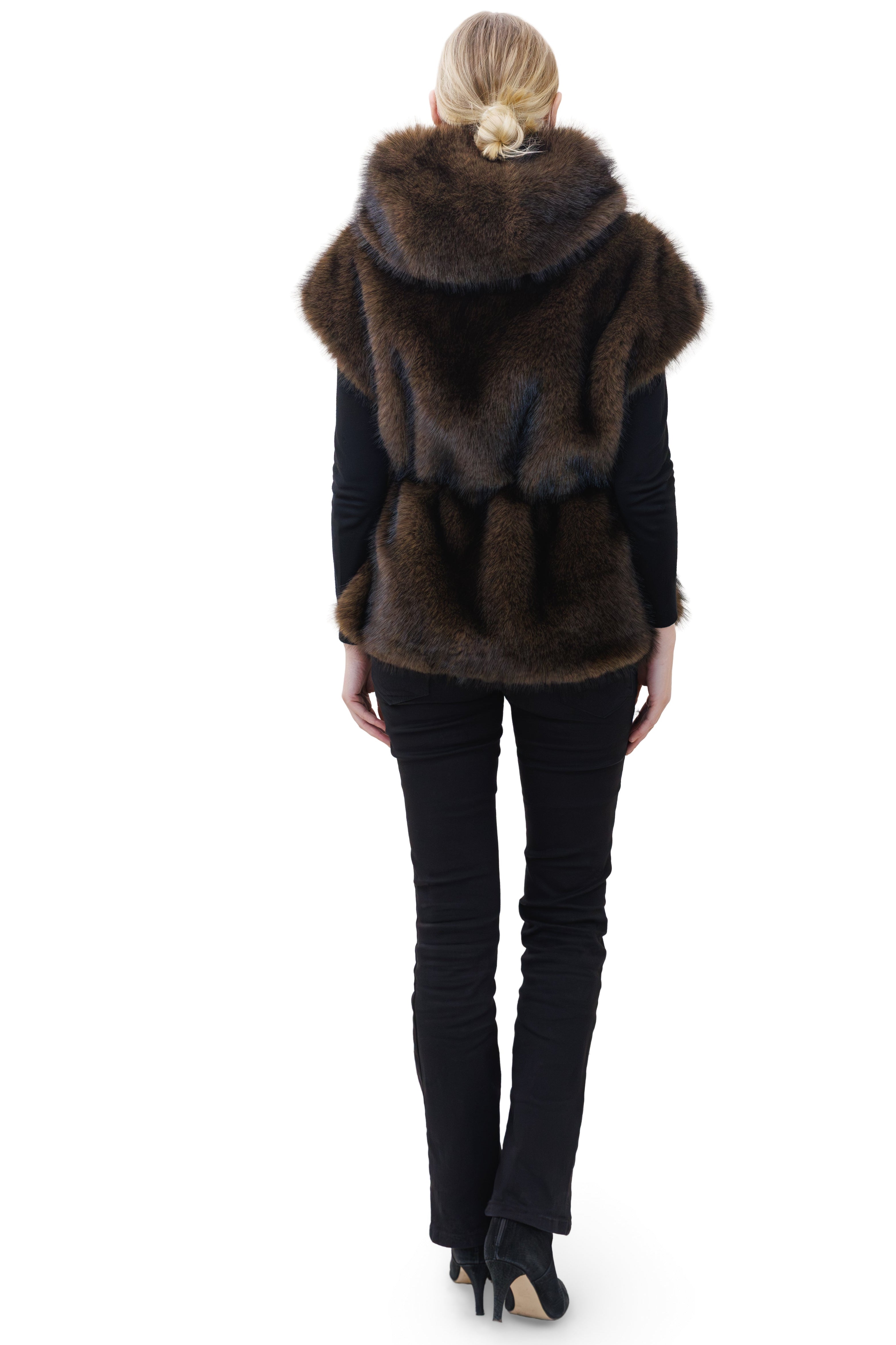 Hydra- Faux Fox Hooded Drawstring Vest