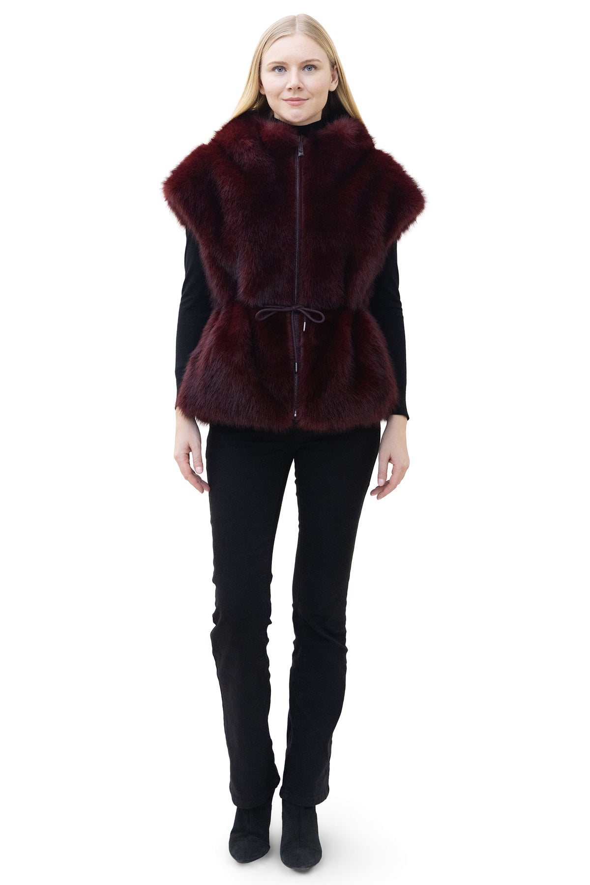 Hydra- Faux Fox Hooded Drawstring Vest